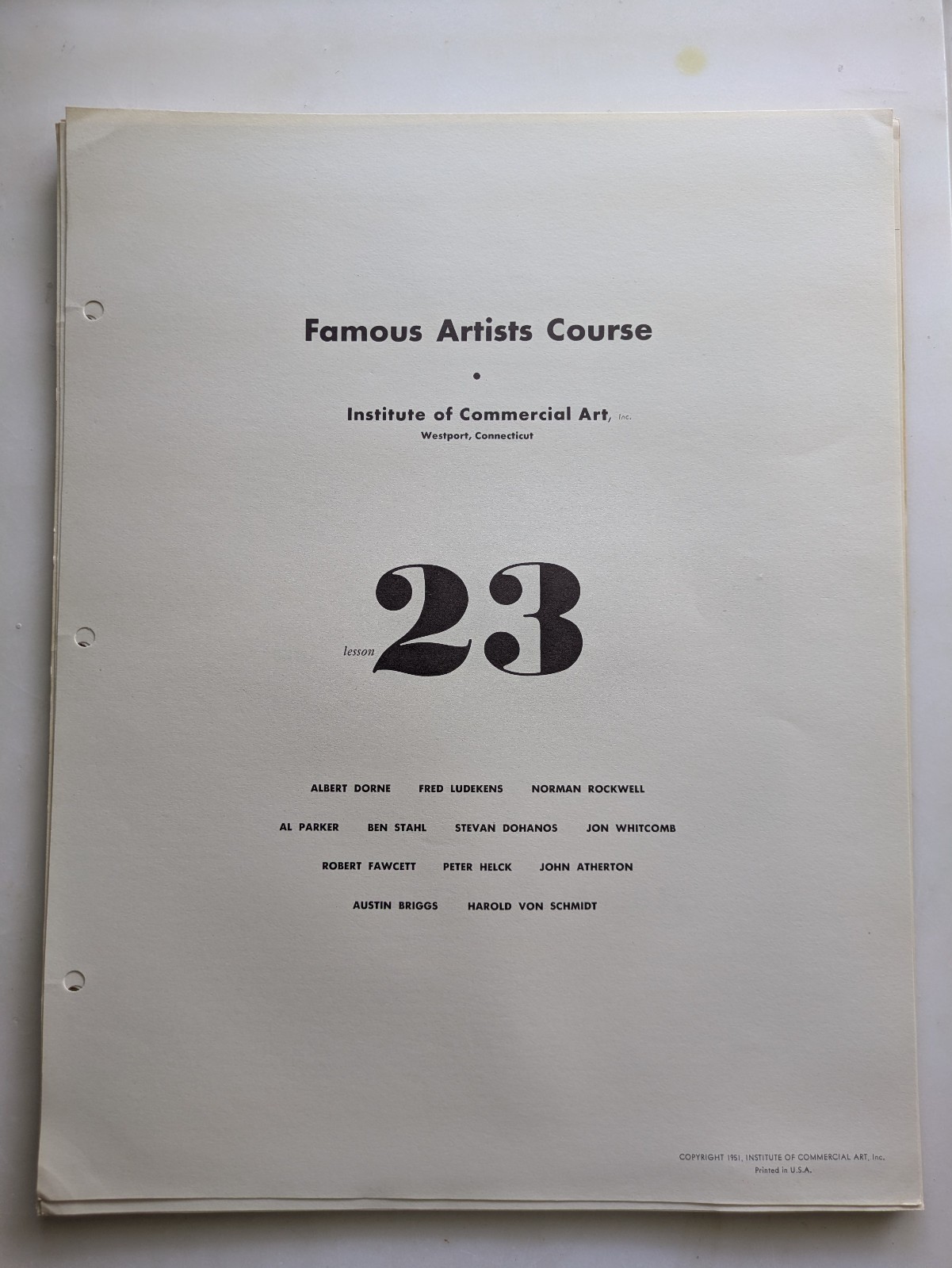 1951 Famous Artists Course Lesson 23 – 23 pages and letter – Decent – Rockwell