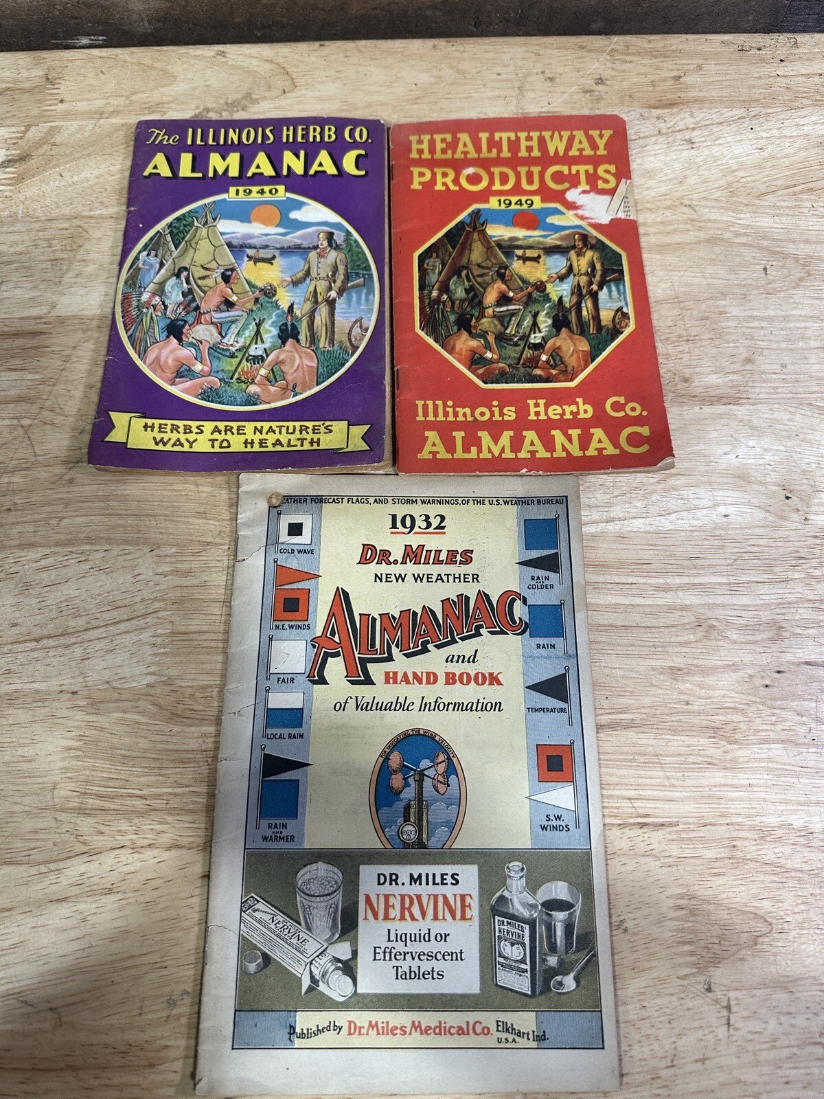 Vintage Lot Of 3 Herb And Medical Almanacs 1932-1949