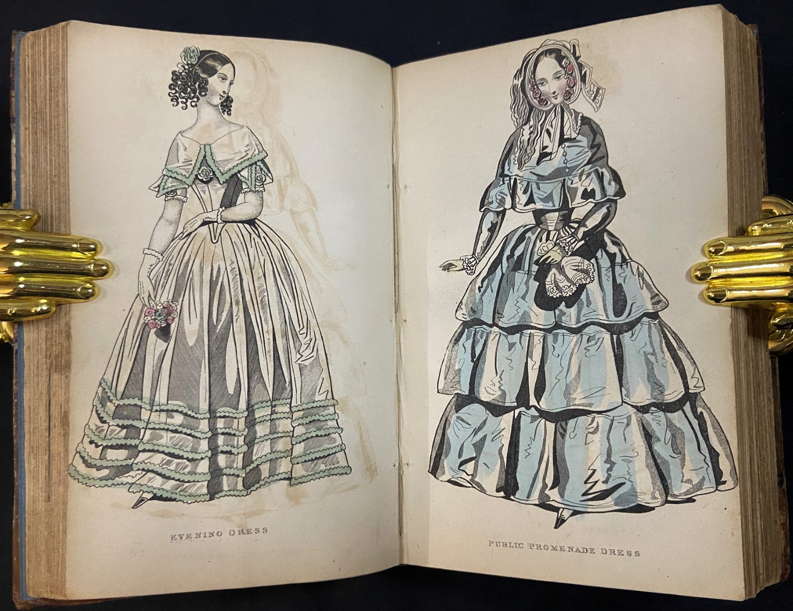 1843 THE LADIES CABINET OF FASHION Antique Victorian Book HAND COLORED PLATES