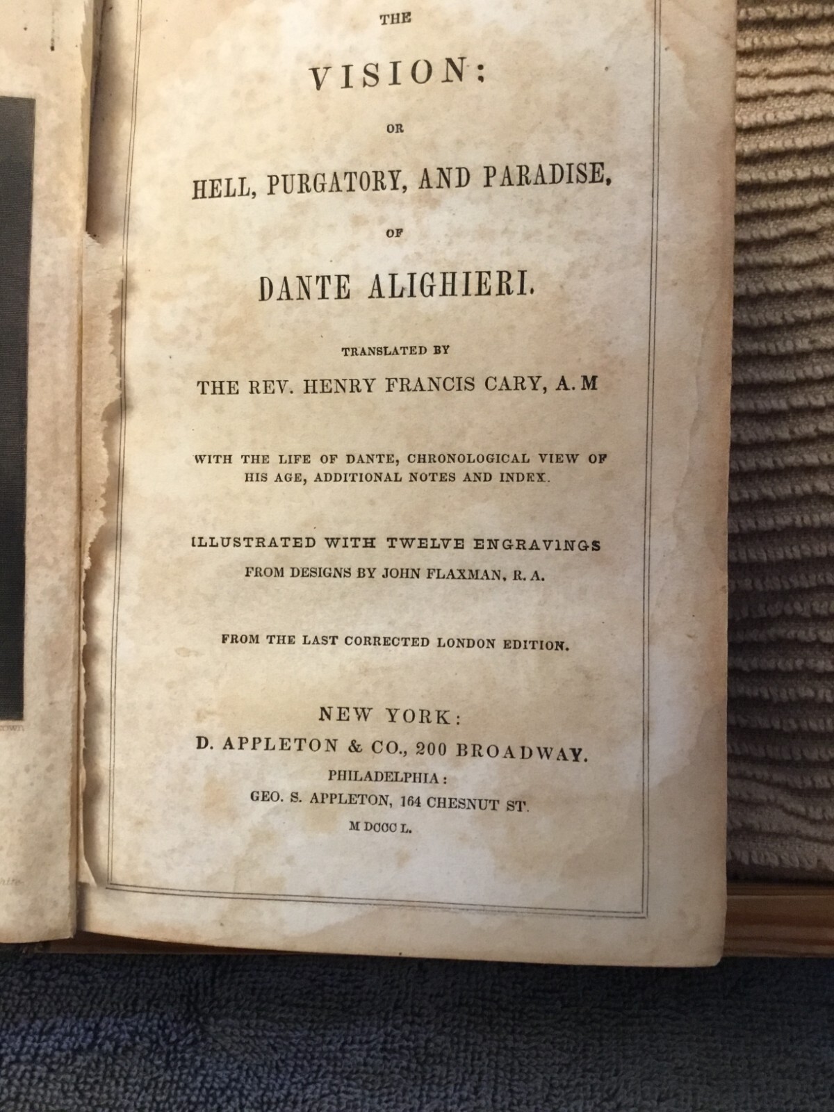 THE VISION, or HELL, PURGATORY and PARADISE, 1850, DANTE ALIGHIERI, FLAXMAN ILLU