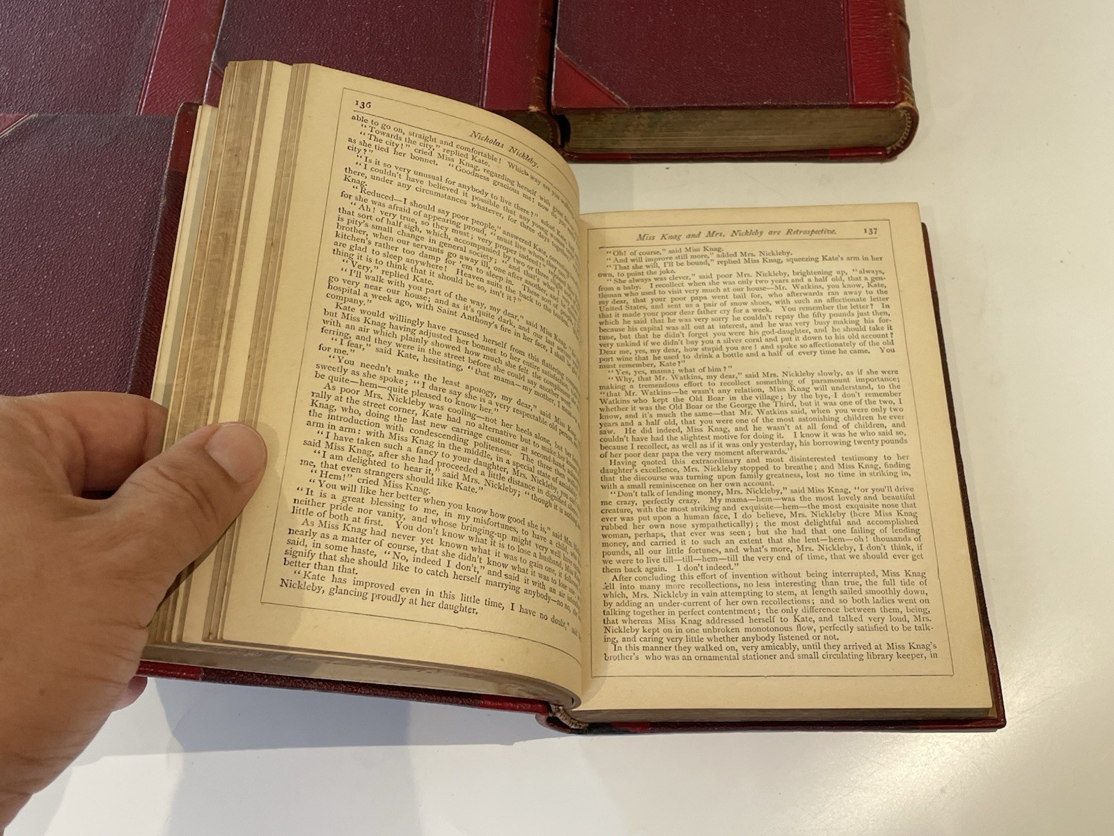 5x Half Leather Volumes Of Charles Dickens Pickwick Papers, Great Expectations