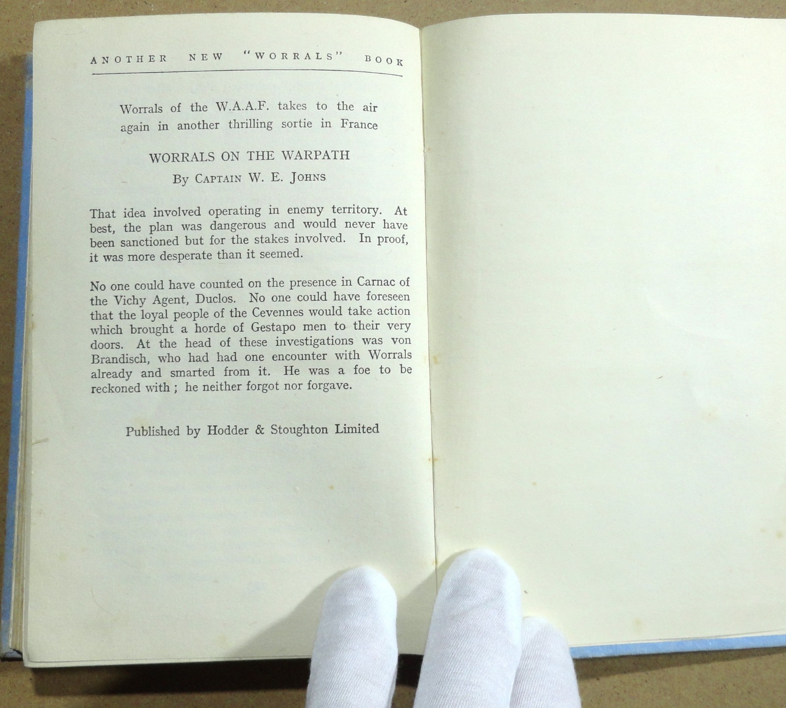 BIGGLES FAILS TO RETURN – 1ST EDITION – August 1943 – Hardcover – 1951 D/J