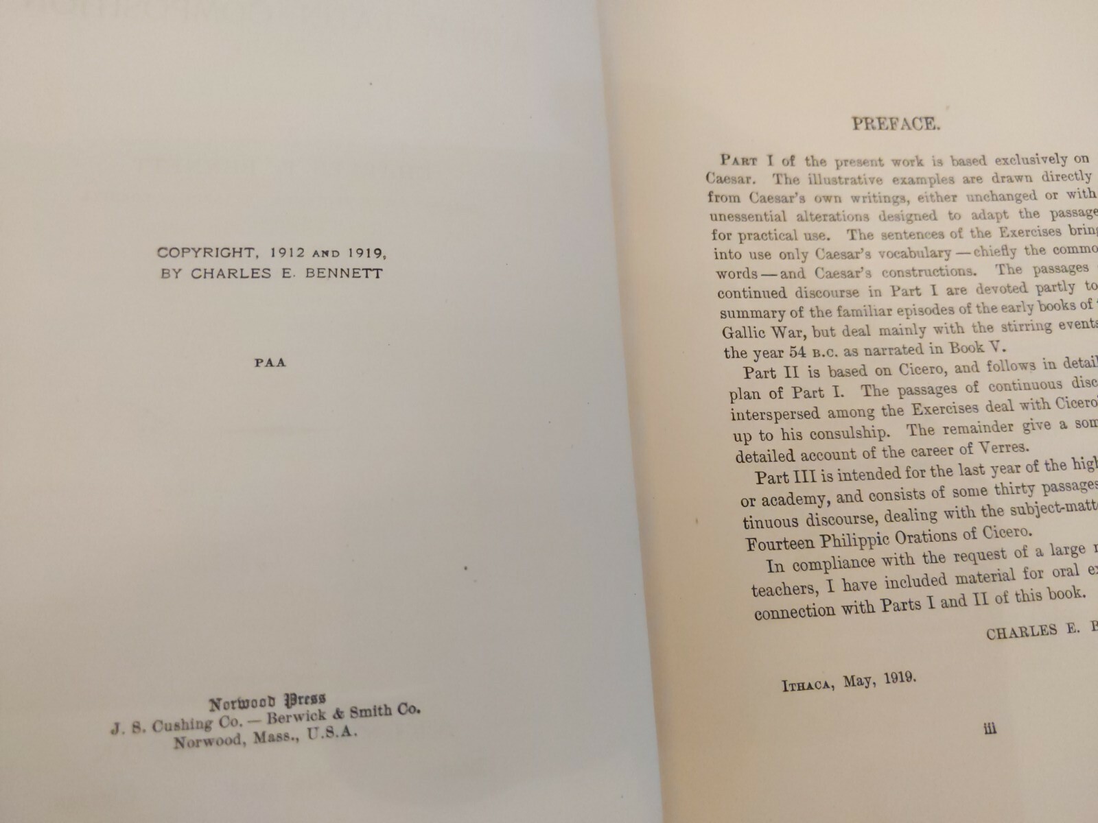 A NEW LATIN COMPOSITION By Charles E. Bennett – Hardcover 1919
