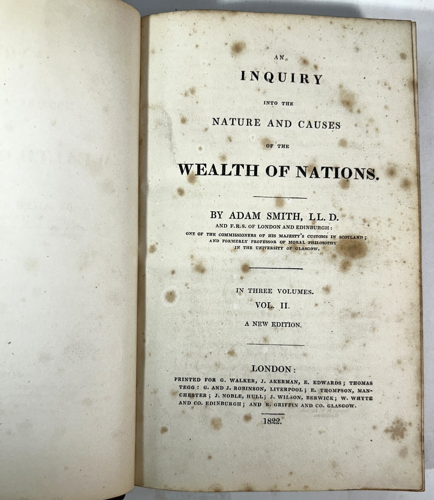 Set of 3 The Wealth of Nations by Adam Smith 1822 Antique Hardcovers