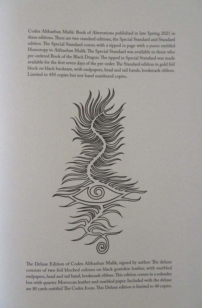 Peter Hamilton-Giles / CODEX ALTHAEBAN MALIK Book of Abberations Signed 1st 2021