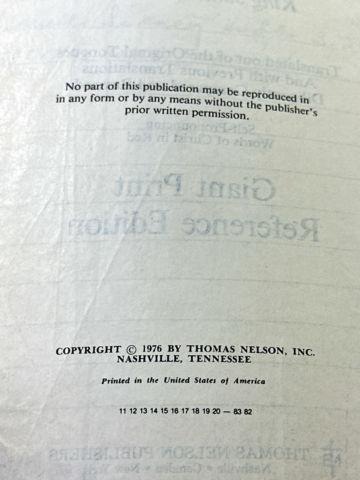 1976 Thomas Nelson KJV Giant Print Reference Bible Red Letter Bonded Leather
