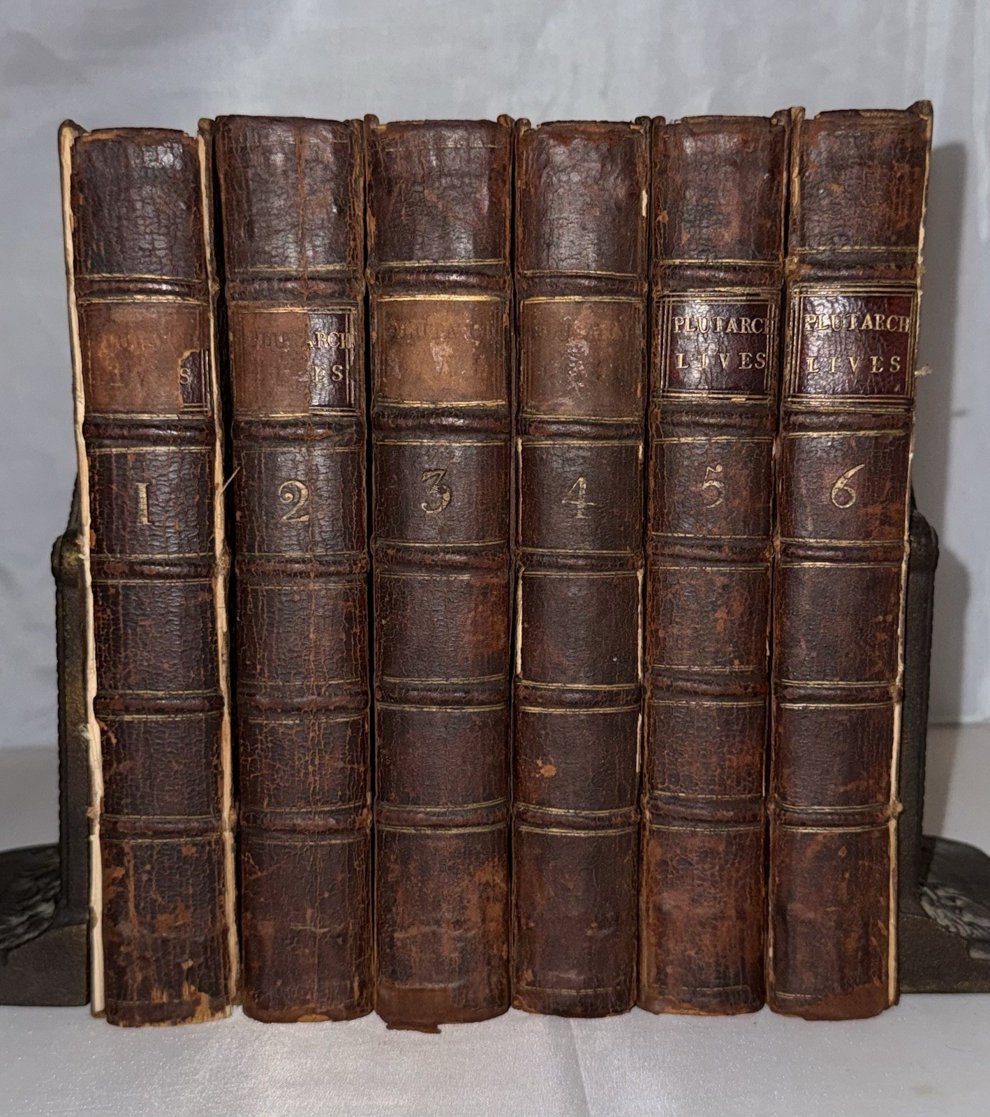 Plutarch’s Lives In Six Volumes 1758 Leather Bound Set By Dryden (Greek History)