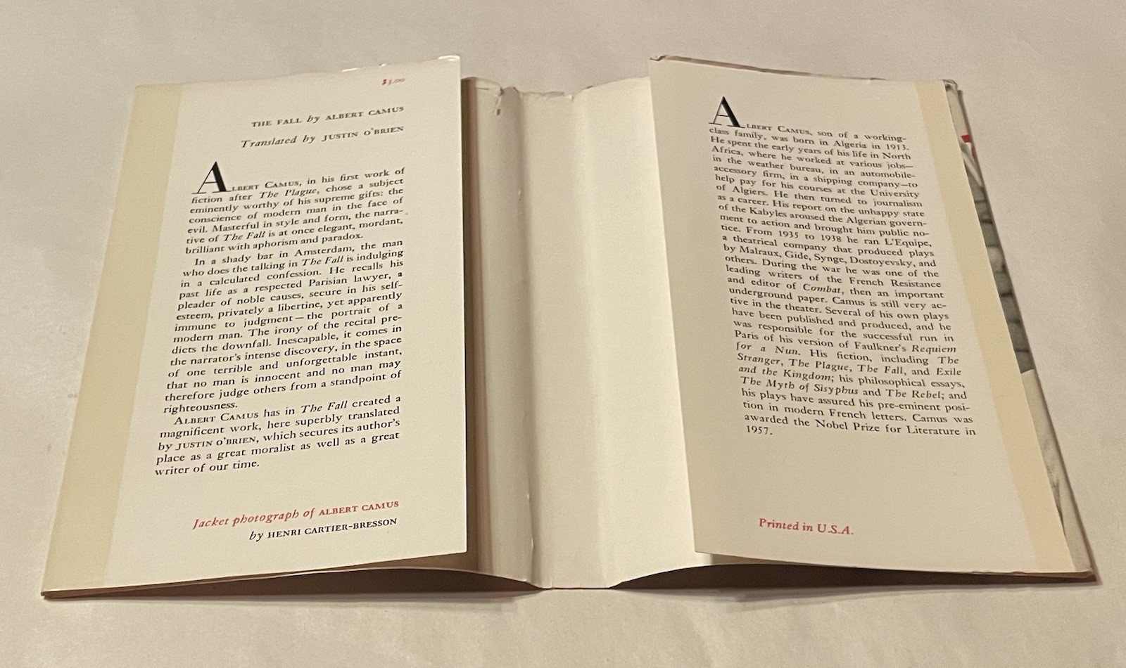 Albert Camus THE FALL 1958 Ninth Printing Hardcover Dust Jacket in New Mylar