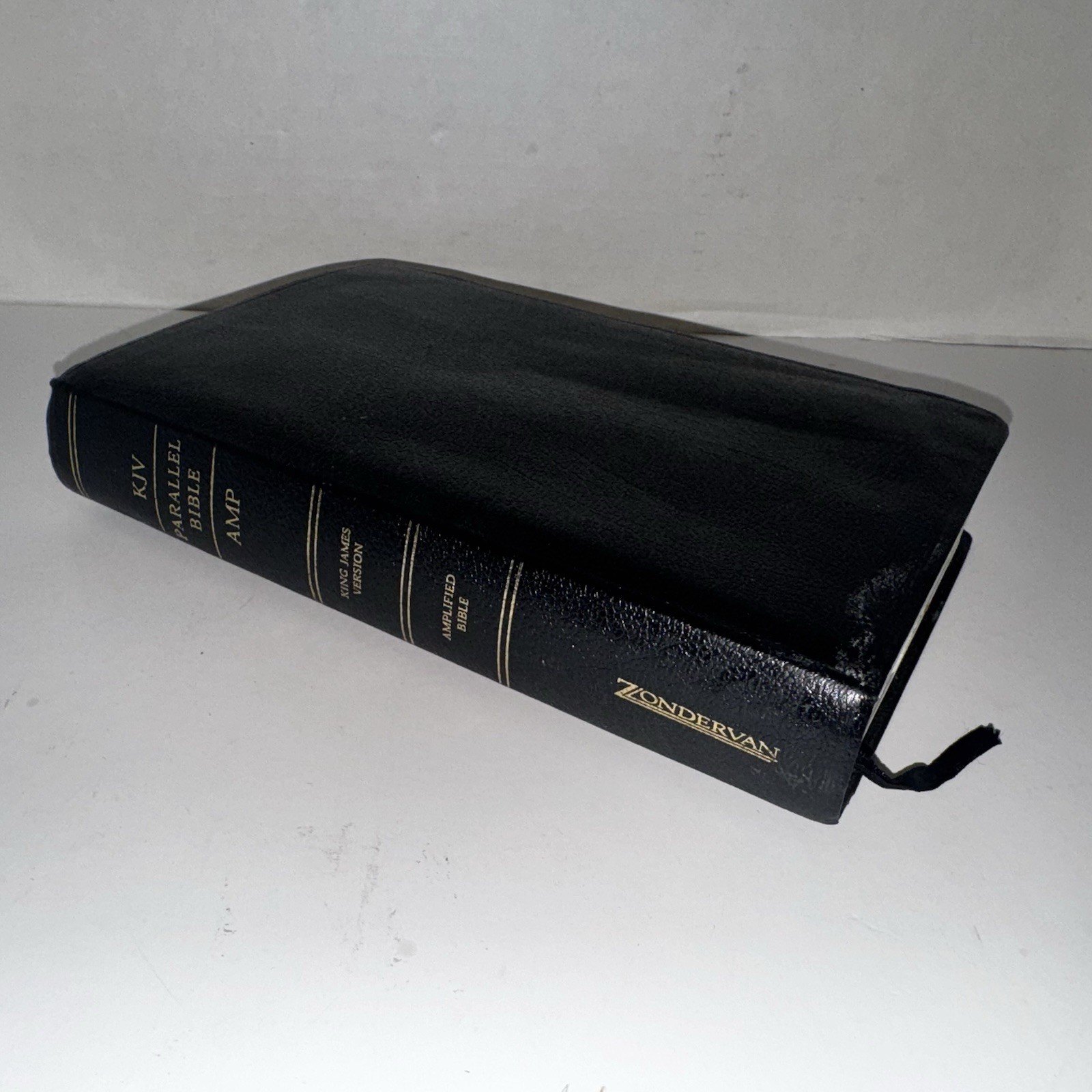 1995 Zondervan KJV Amplified Parallel Bible Bonded Leather Black Gold Edges