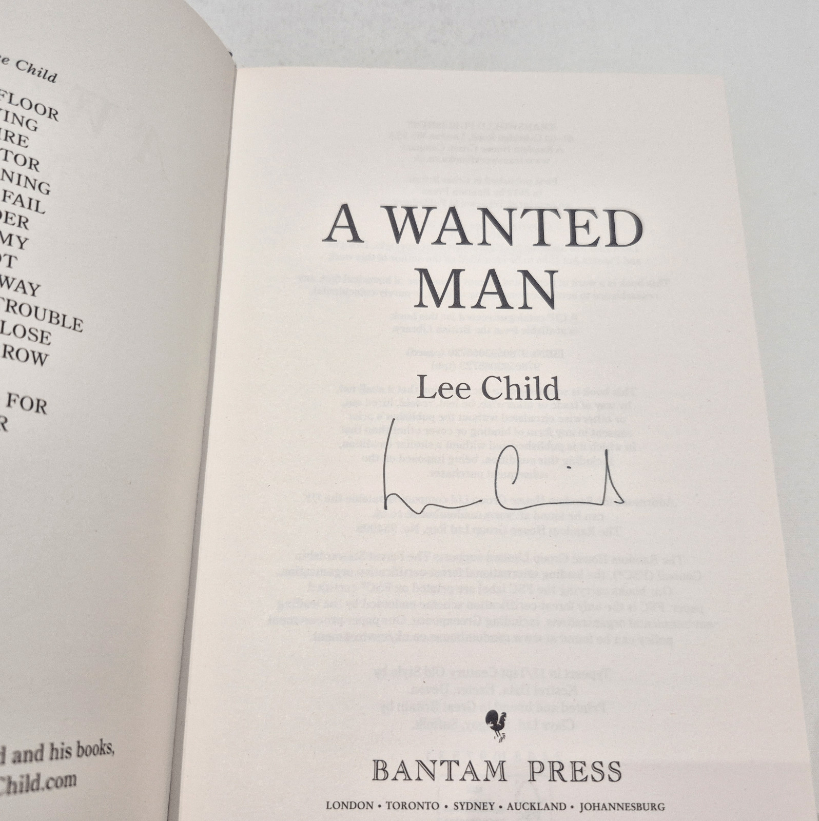 A Wanted Man – SIGNED – Lee Child – 1st edition / 1st imp – Superb cond