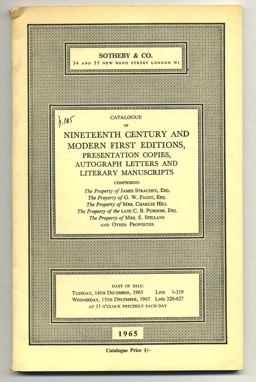 Catalogue of Nineteenth-Century and Modern First Editions Presentation Copies