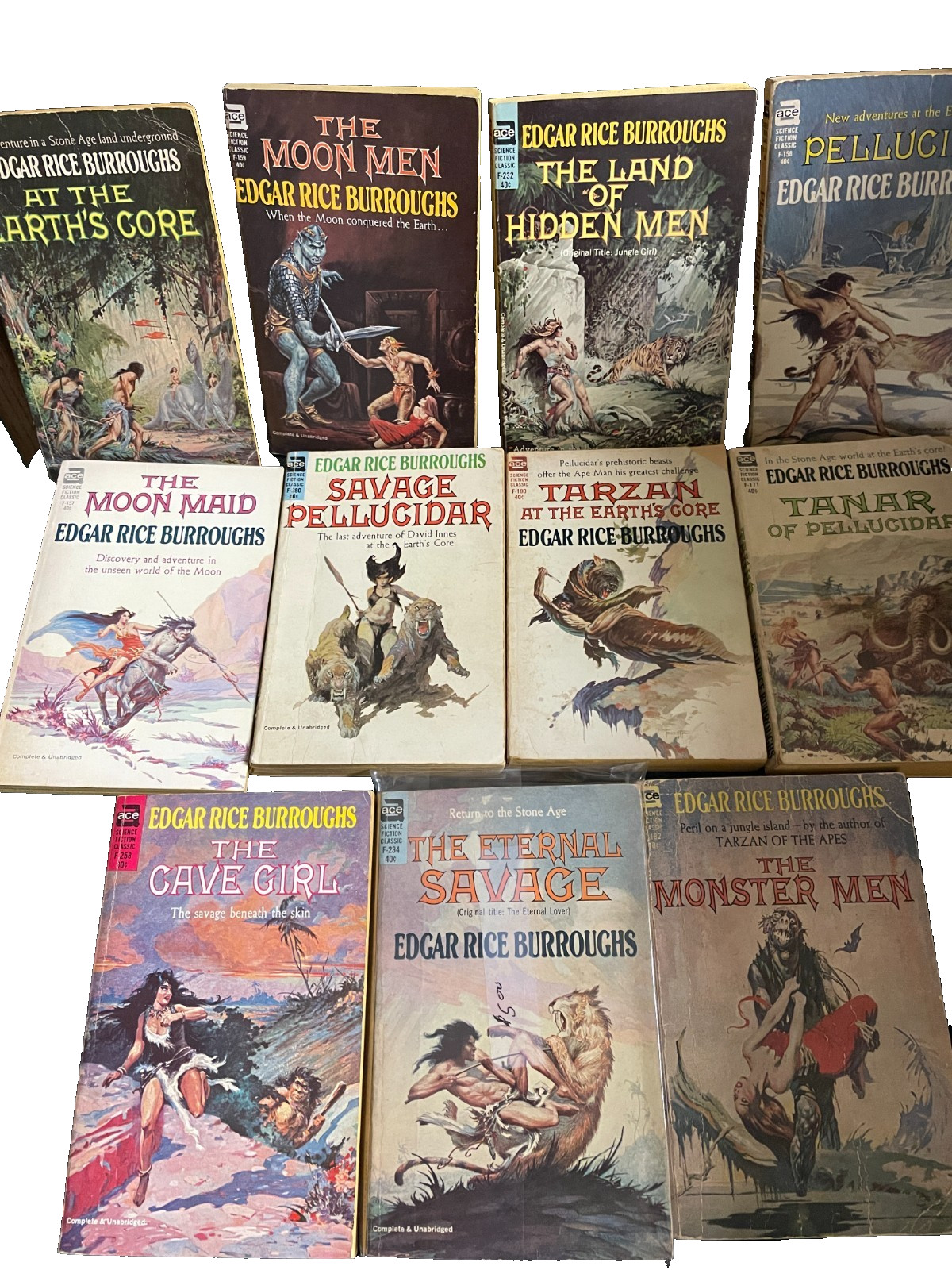 Lot Of 11 ER Burroughs PB’s – Frazetta/Krenkel Covers Pellucidar – Moon ACE 40c
