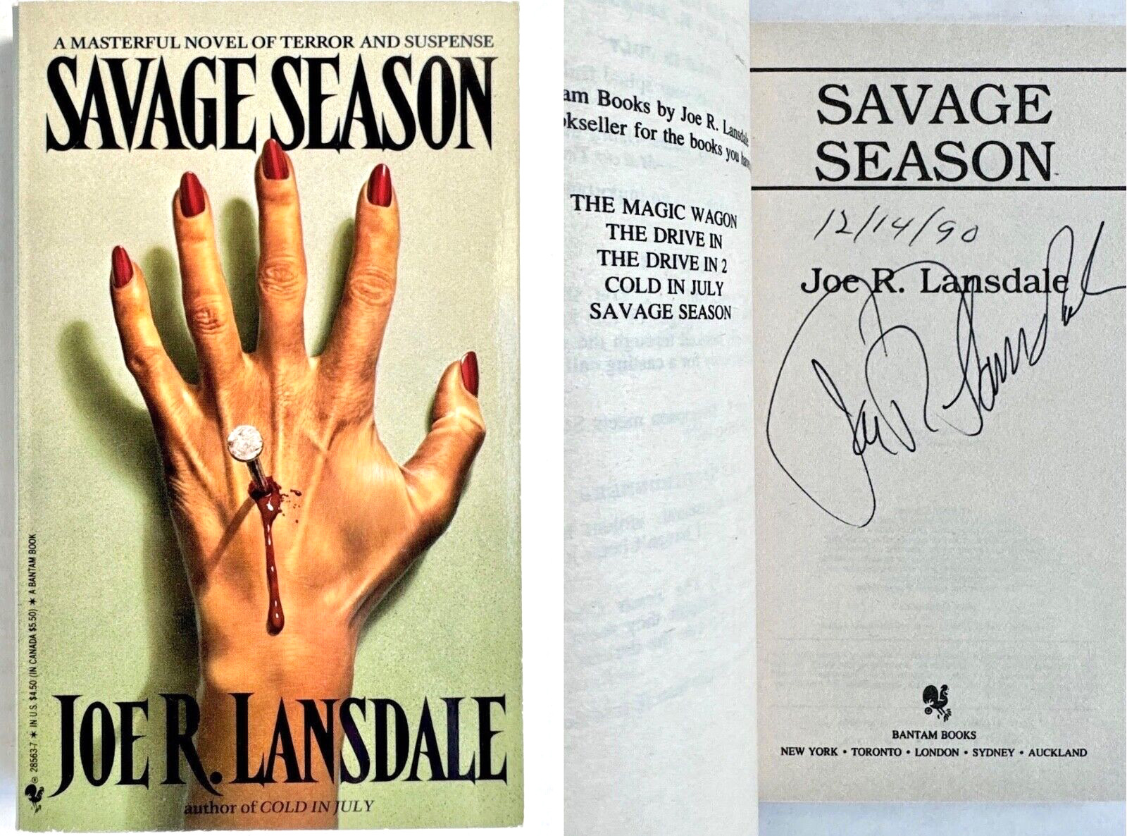 Joe Lansdale ~ SAVAGE SEASON 1st Hap & Leonard PBO SIGNED in 1990 High grade NF