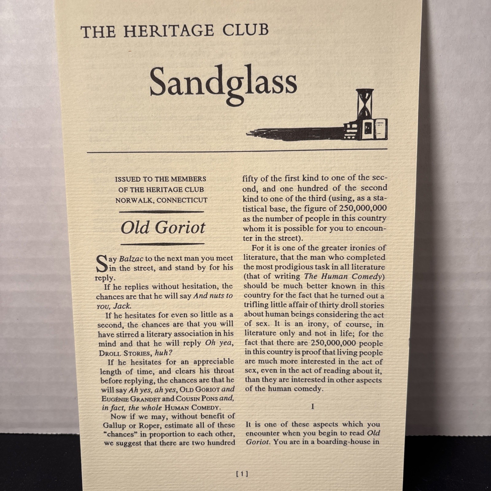 Old Goriot, Honore de Balzac, Heritage Press, Sandglass. DA21