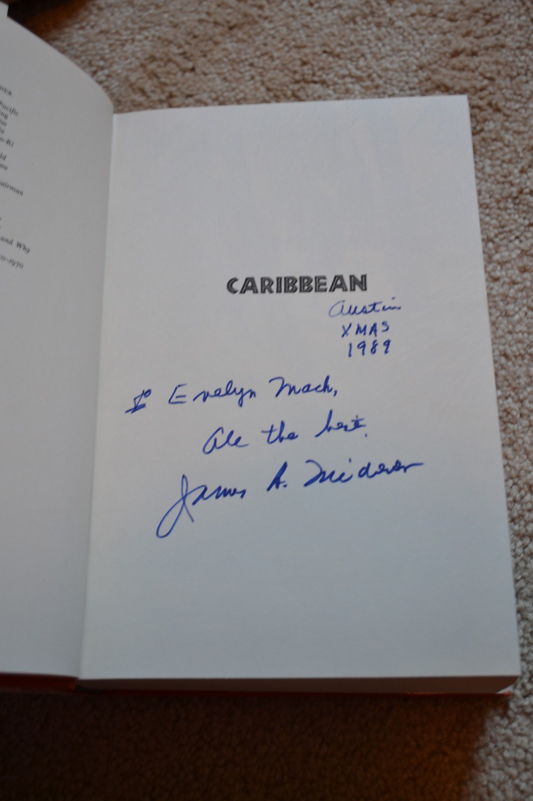 SIGNED JAMES MICHENER, CARIBBEAN, 19839 1/1, VF