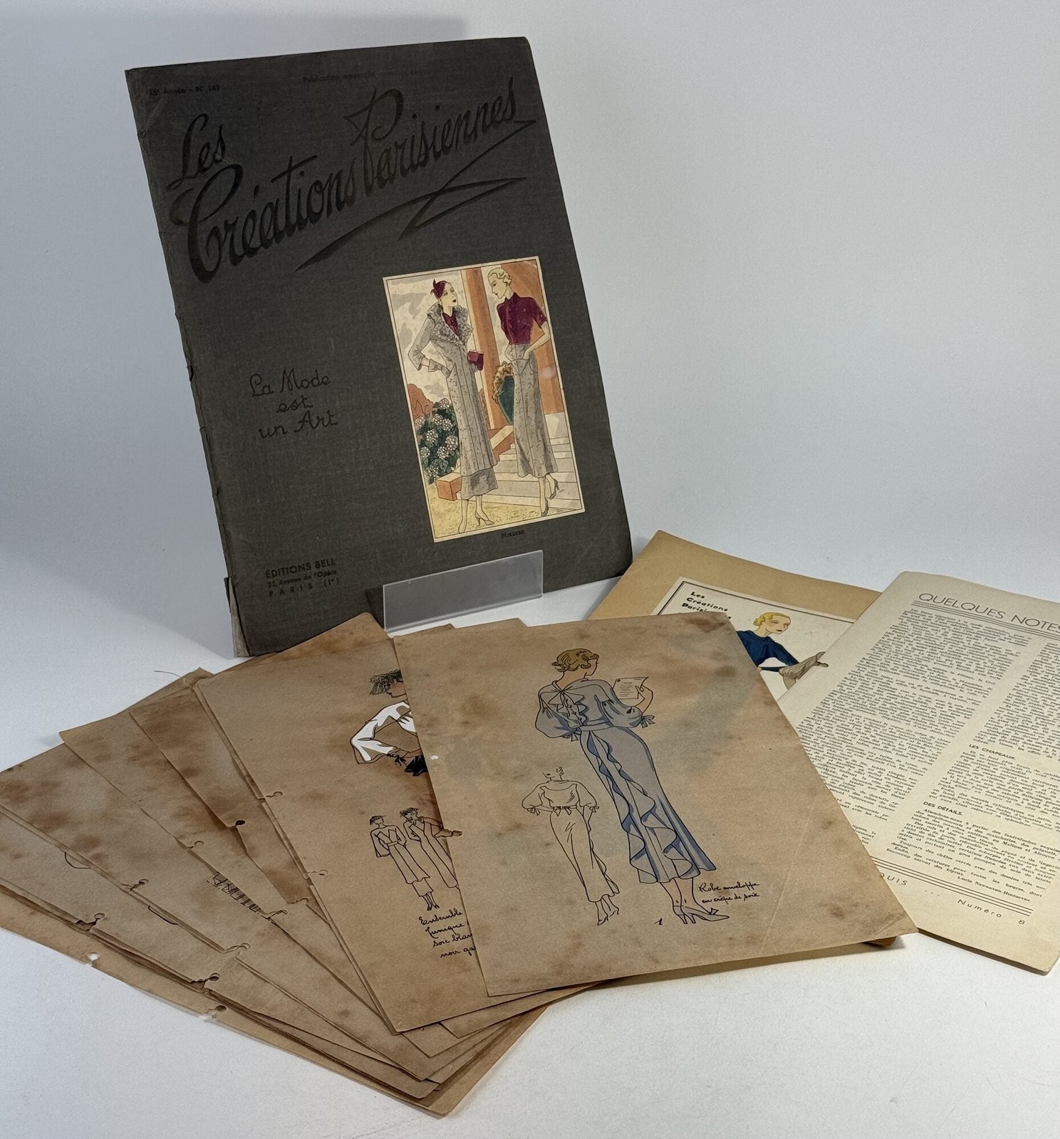 Editions Bell / Parisian art deco pochoir fashion sketches ca 1935 1st Edition