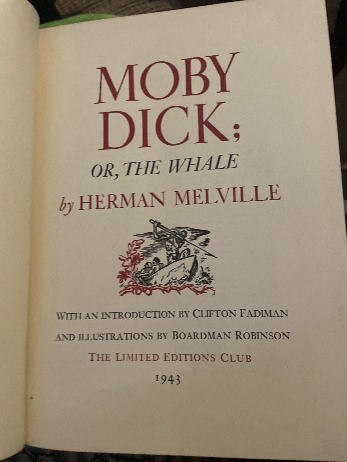 Moby Dick 1943 Signed by Illustrator Limited Editions Club- Herman Melville