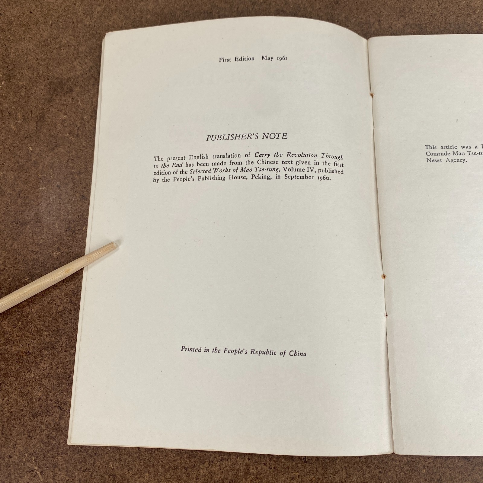 Carry The Revolution Through To The End Mao Tse-Tung 1961 1st Ed Peking Pamphlet