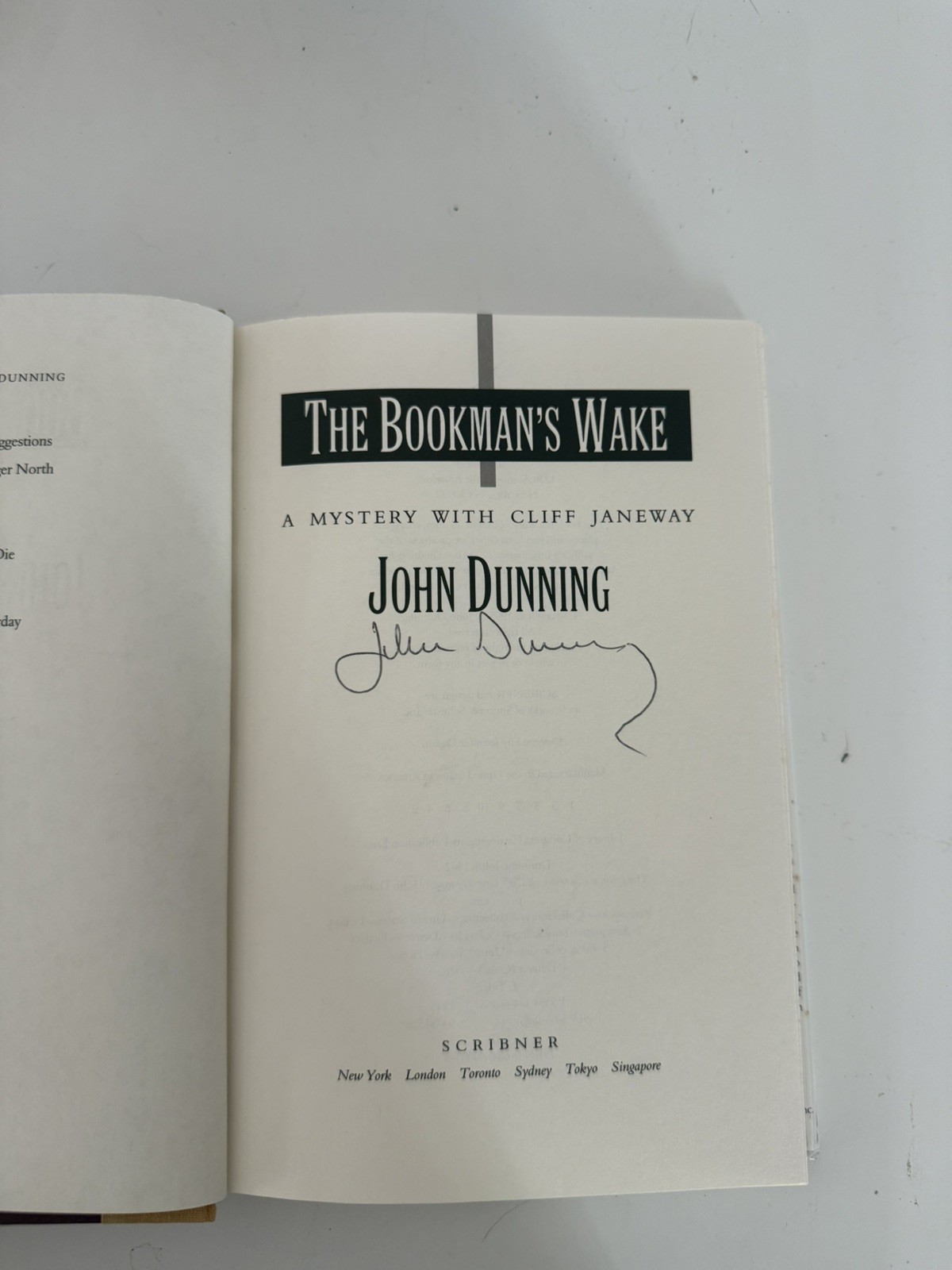 The Bookman’s Wake, John Dunning, SIGNED, 1st Edition/1st Printing, 1995, HC/DJ