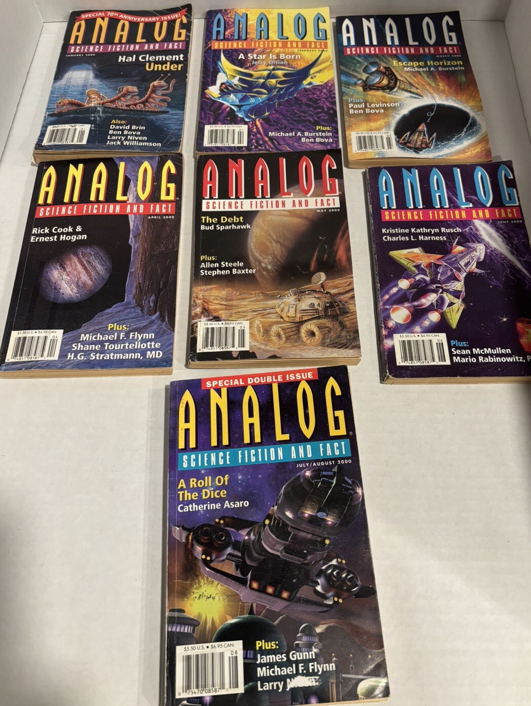 Analog Science Fiction And Fact Magazine lot of 7 issues year 2000 year Jan-Aug