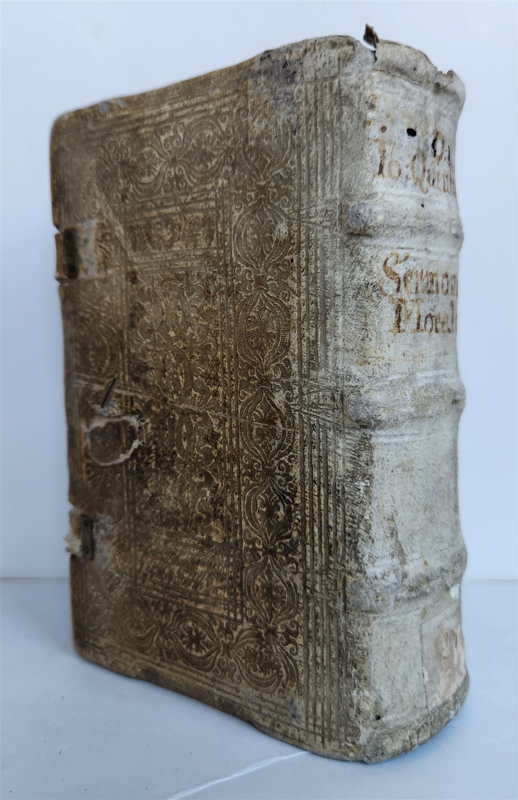 1608 SERMONS by JEAN QUINTIN antique PIGSKIN over WOOD BINDING