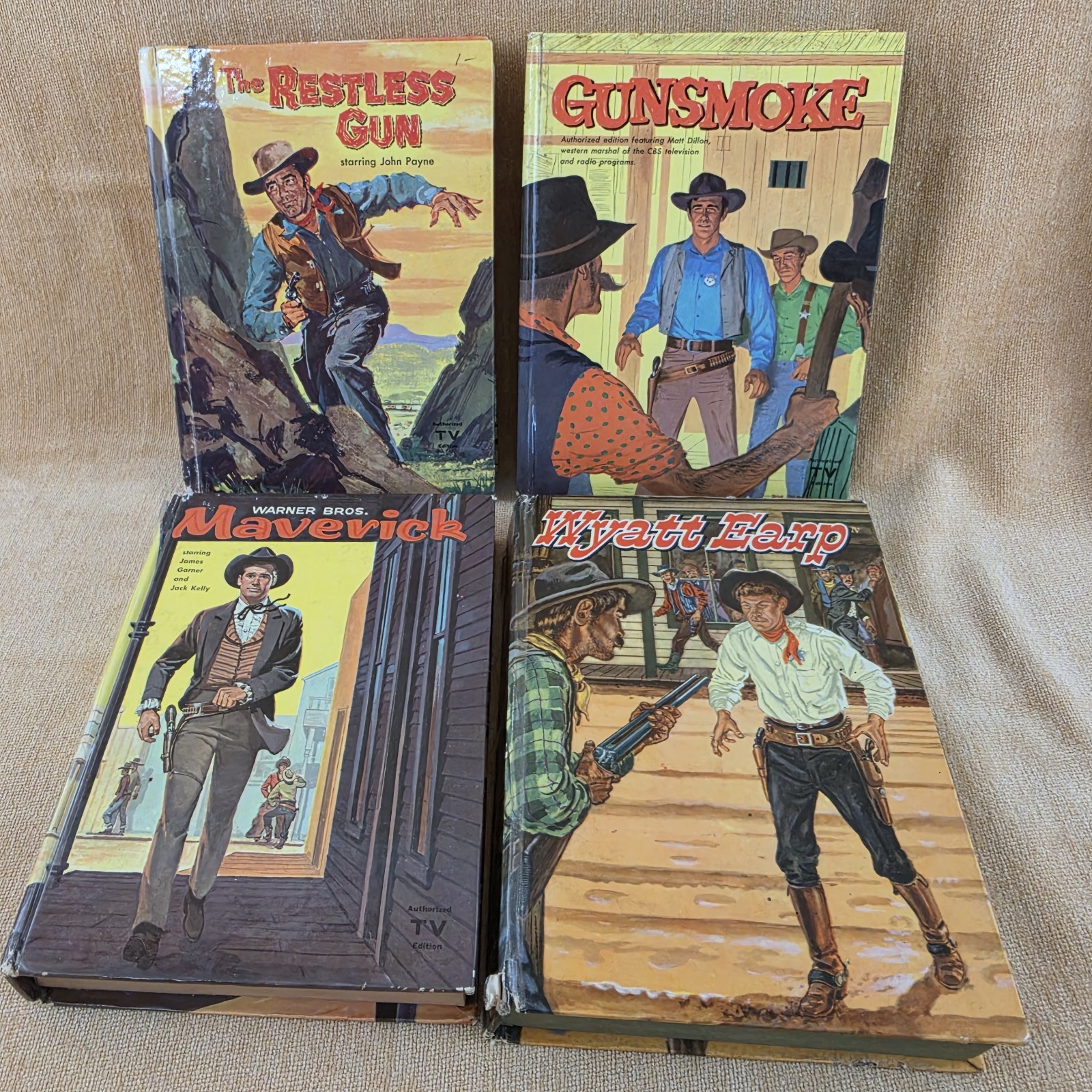 4 Lot Gunsmoke Maverick Wyatt Earp Restless Gun Whitman HC Western Books 1956
