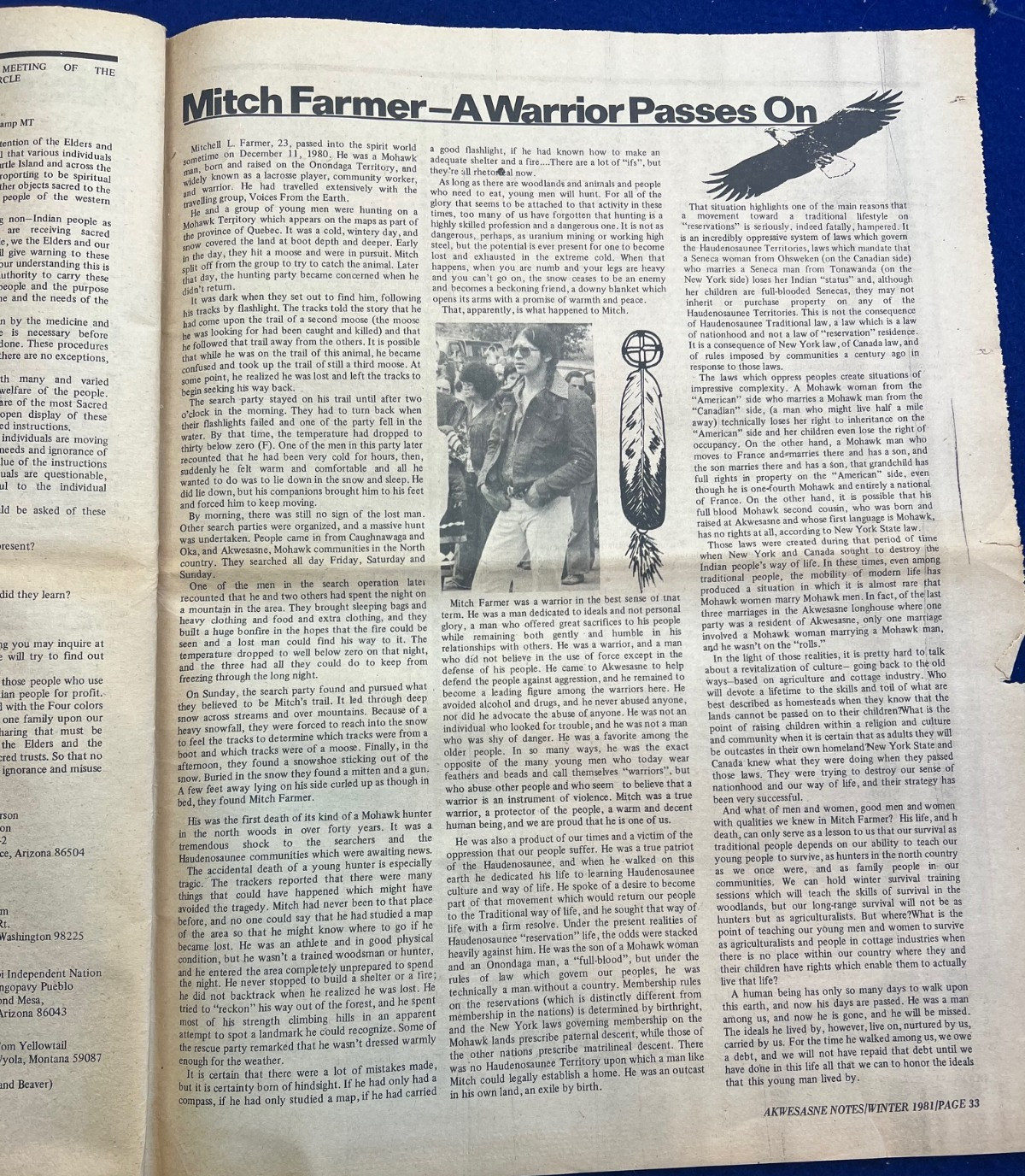 Akwesasne Notes Leonard Peltier Mohawk Native American Indian News Revolution