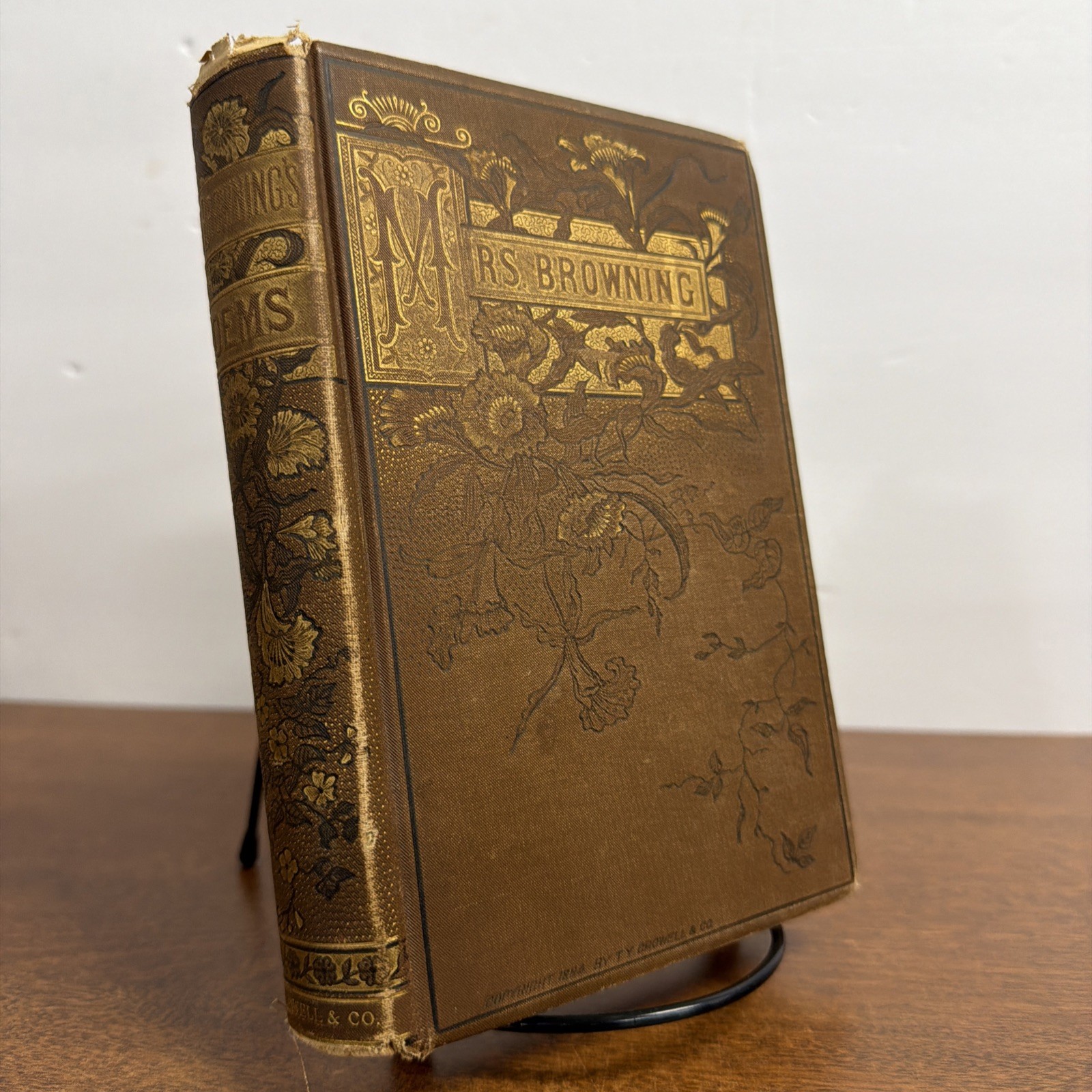 Mrs. Browning’s Poems Twelfth Edition, Vintage Brown Hardcover Circa 1856