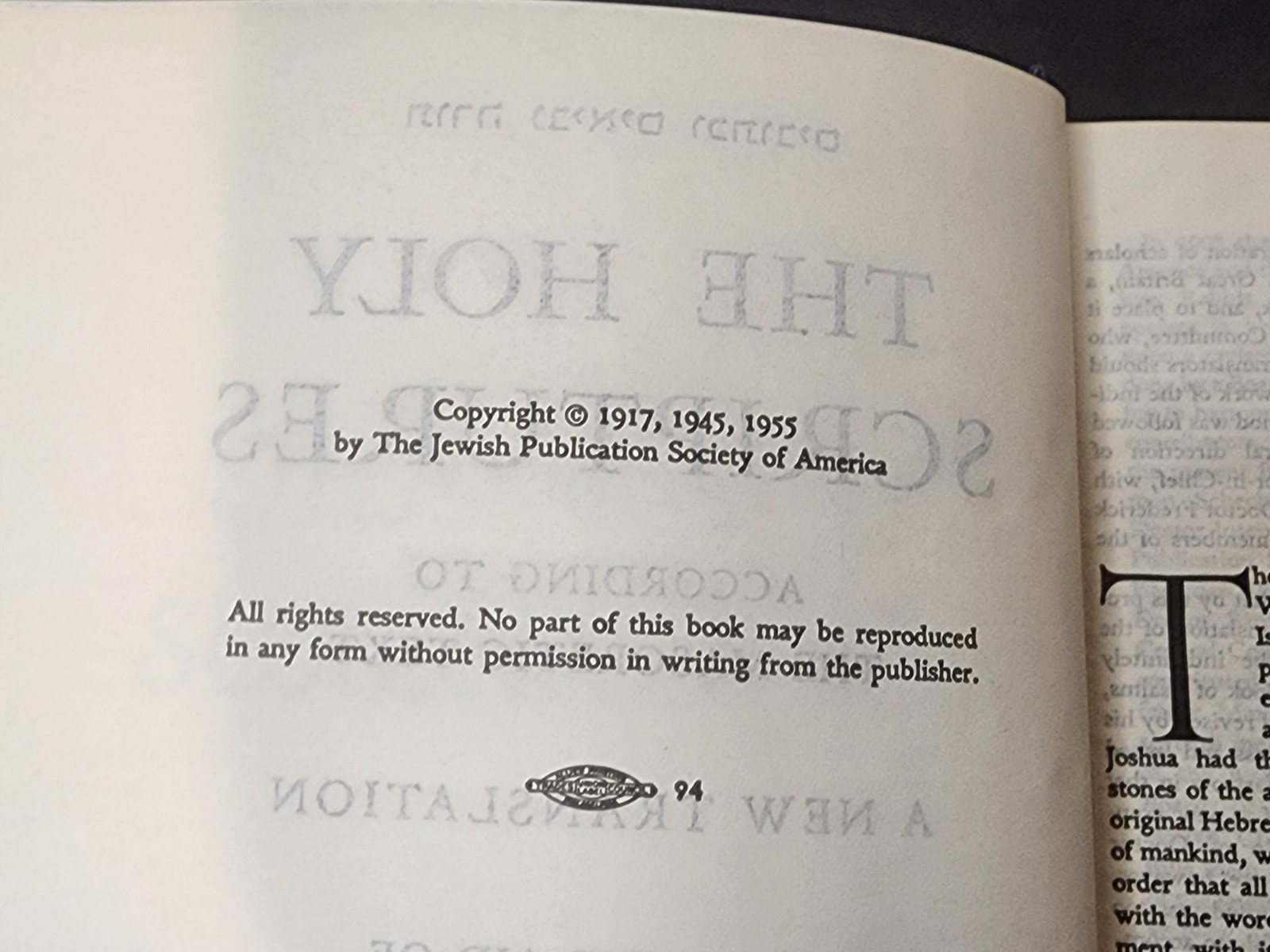 The Holy Scriptures According to the Masoretic Text 1955 Jewish Pub Society