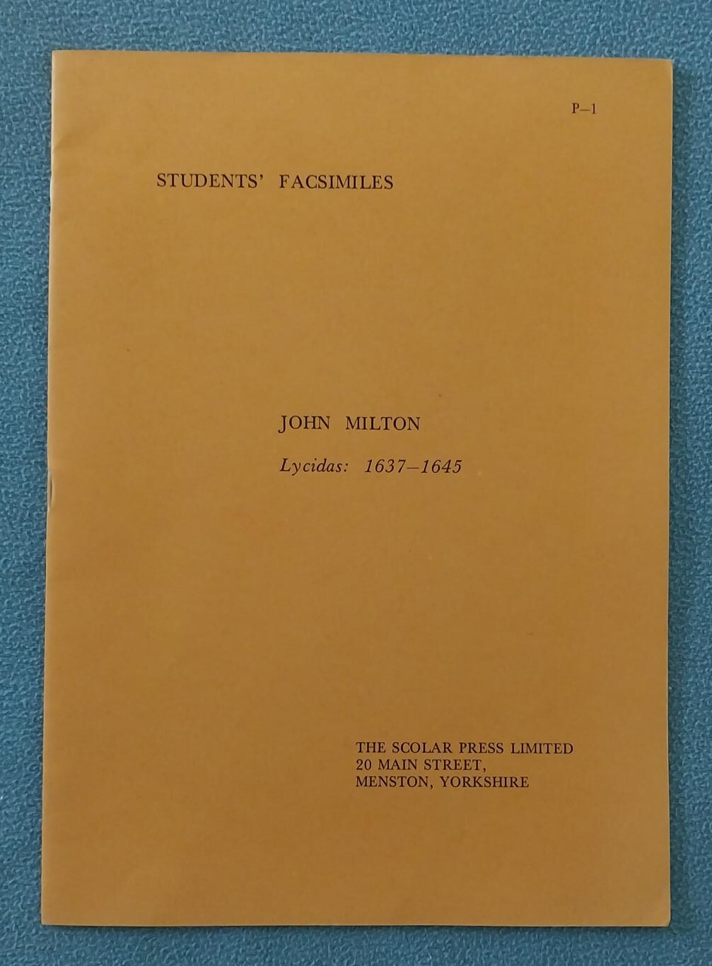 1970 John Milton LYCIDAS facsimile pages of editions printed 1938-1645