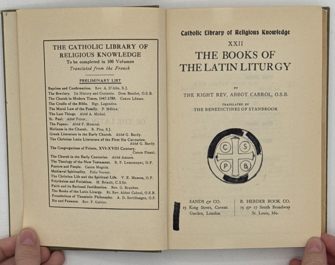 The Books of the Latin Liturgy by Right Rev. Abbot Cabrol, 1932 HC Book, B193