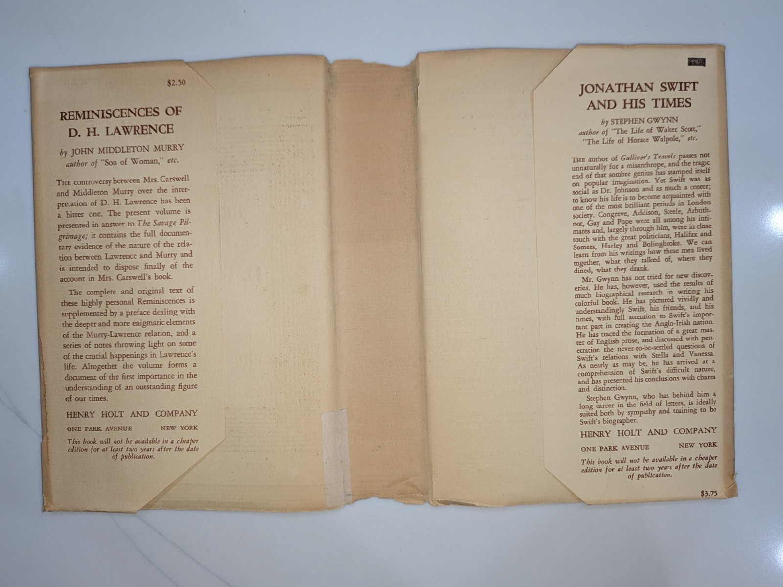 Reminiscences of D.H. Lawrence – John M. Murry | 1933 | First Edition + DJ-RARE
