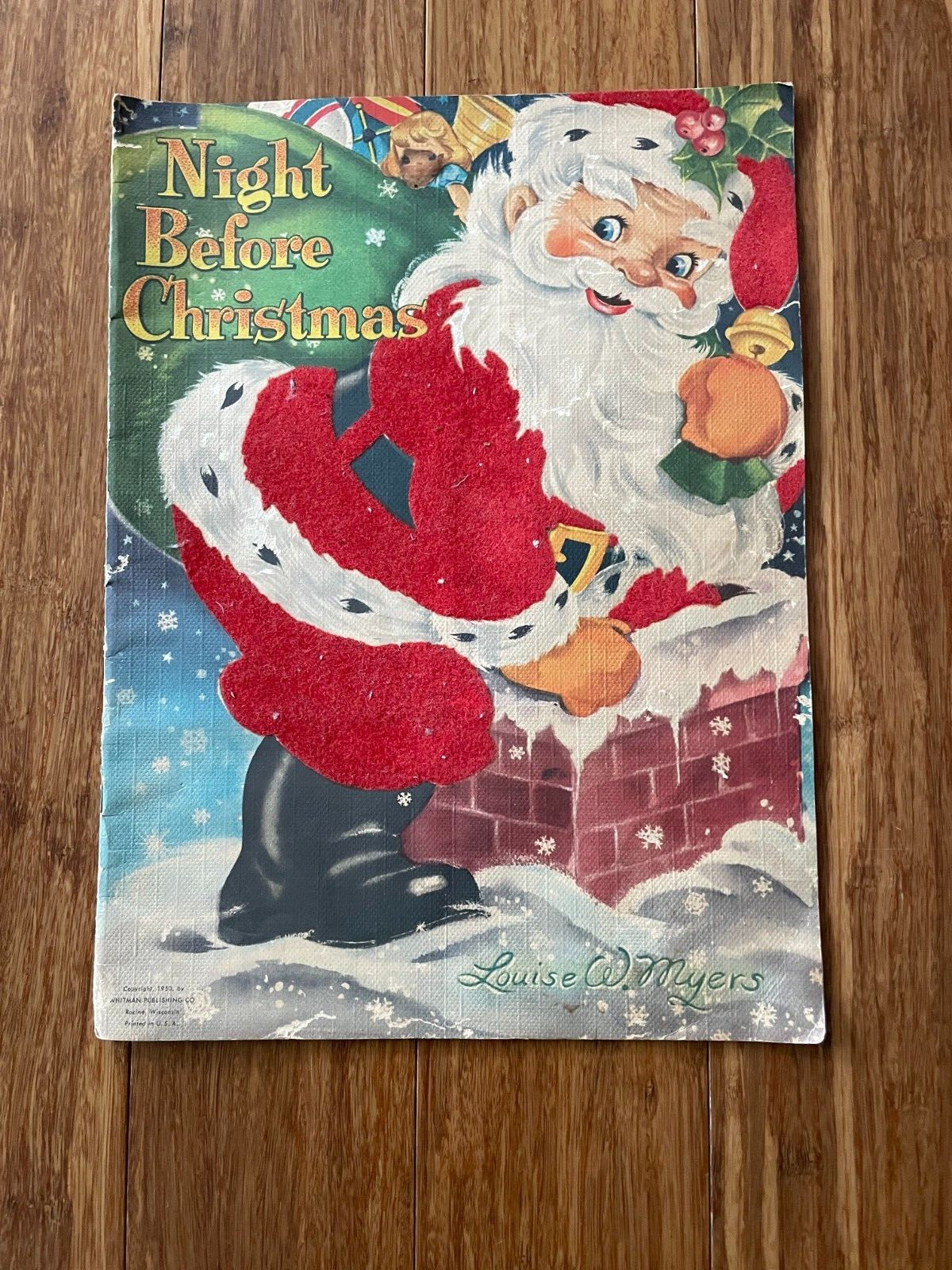 1950 Whitmans Night Before Christmas Illustrated Flocked Story Book Louise Myers