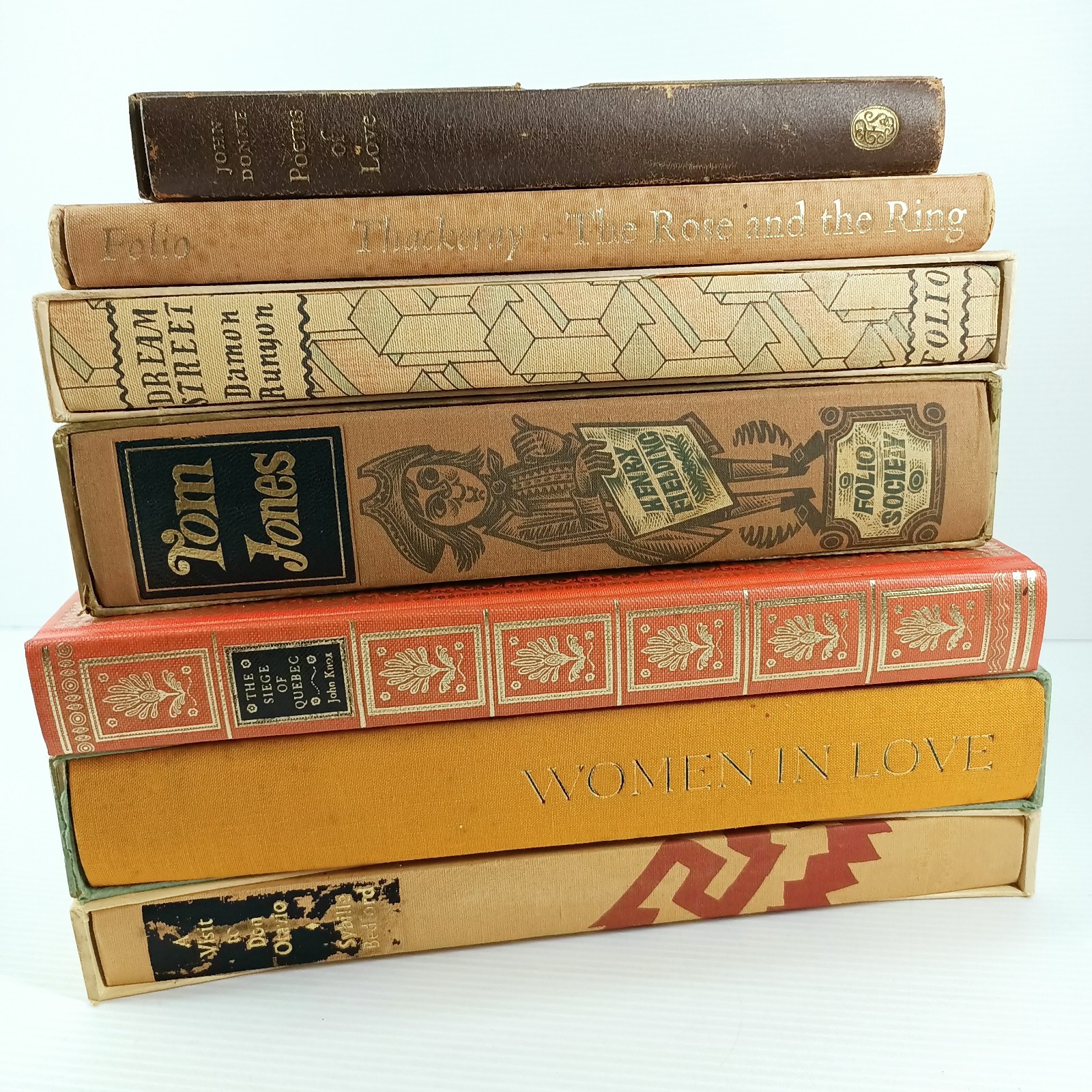 7x Folio Society Shelf Orange Beige Fill Decor Stage Props 22cm Linear Books