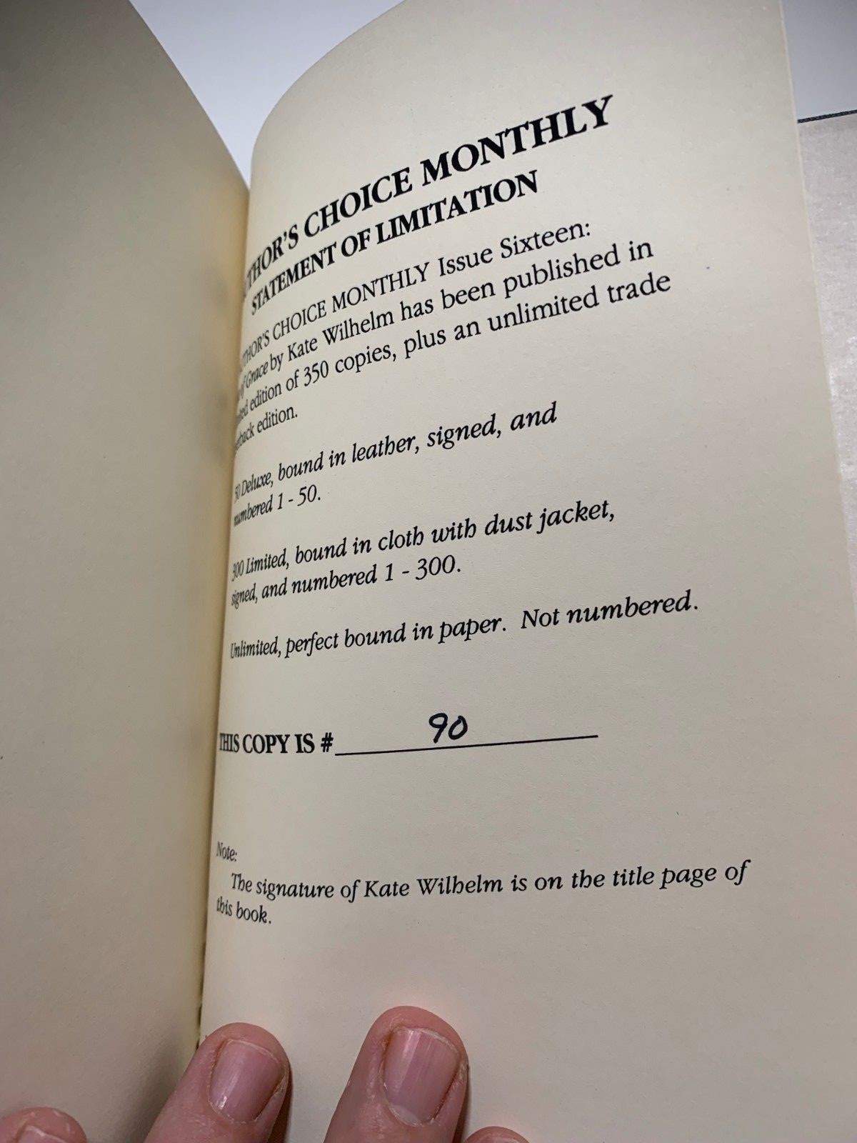 #Signed Kate Wilhelm | Author’s Choice Monthly 16: State of Grace 1st, HB, ltd.
