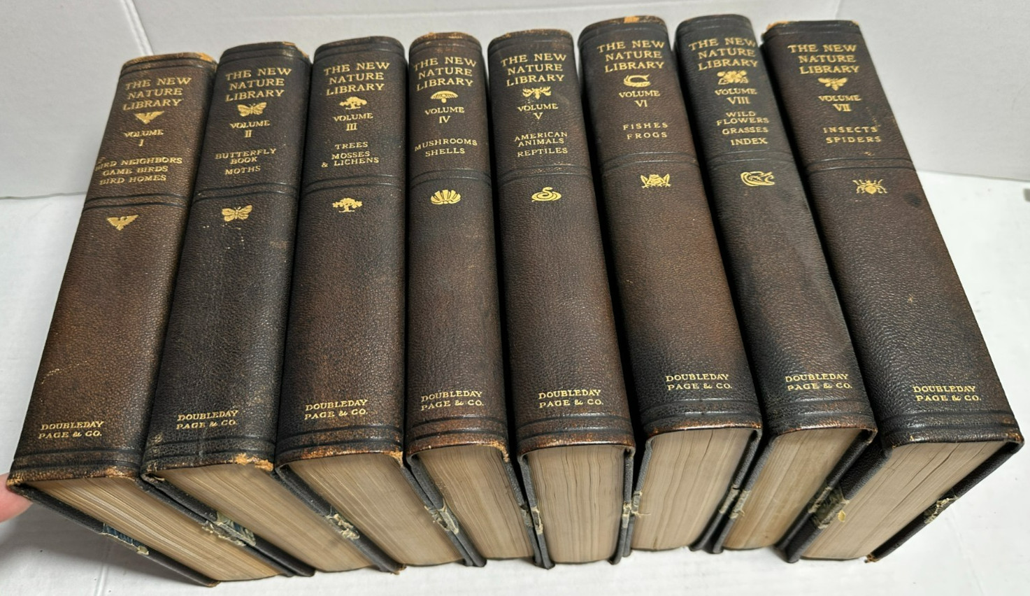 The New Nature Library 1914 8 Volume Set Doubleday, Page & Co. HC Leather Bound