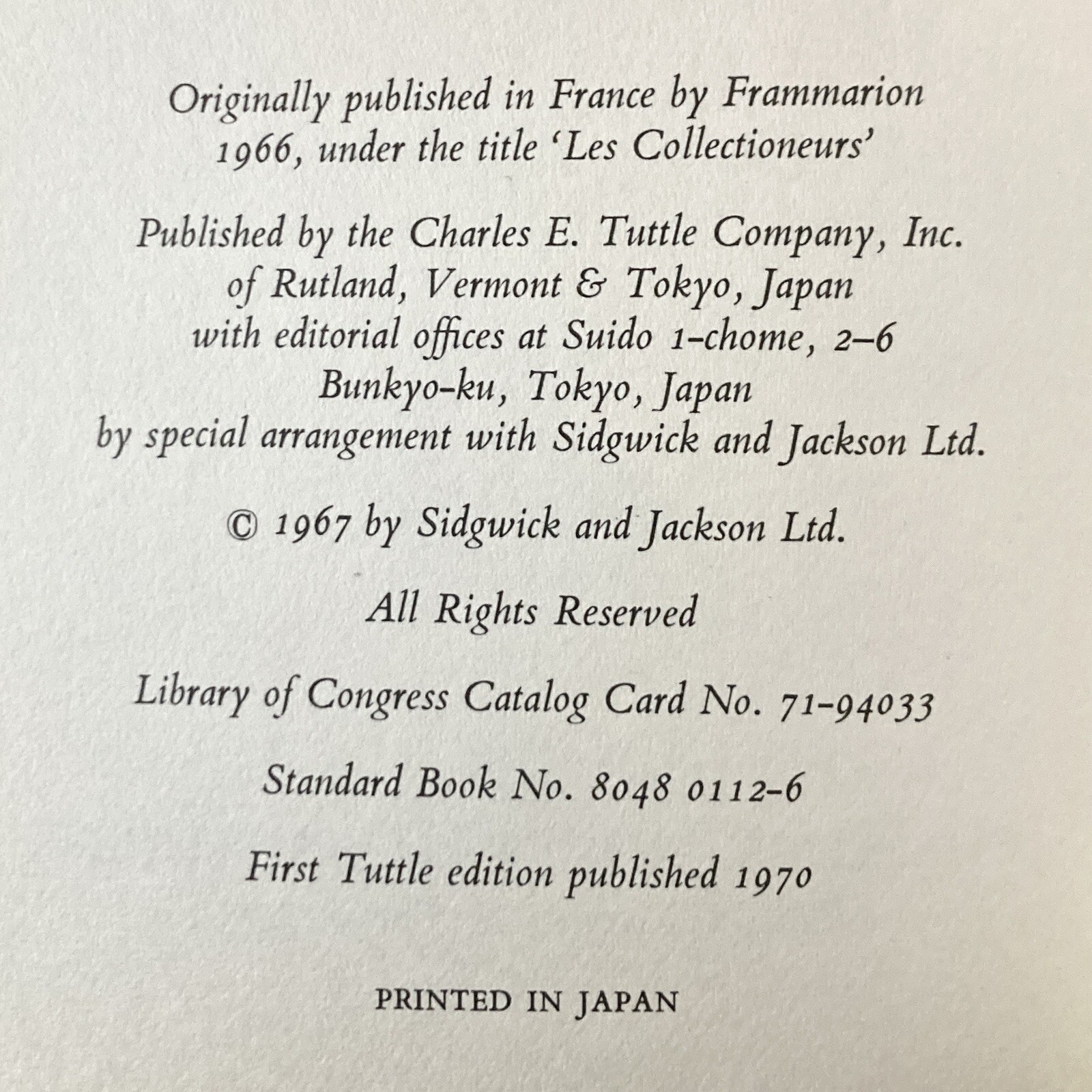 The Collectors – Philippe Jullian (1st US edition) Charles E. Tuttle, 1970
