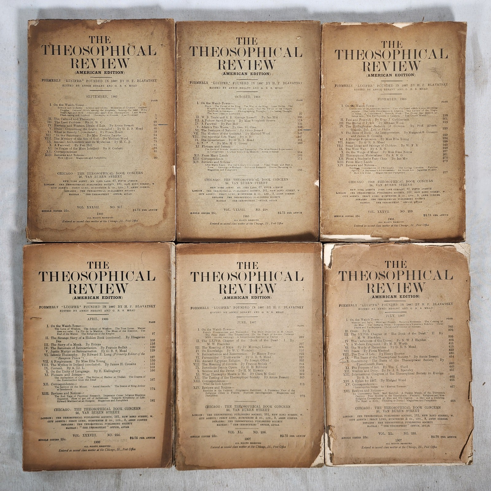 Theosophical Review Magazine 1905 – 1907 H.P. Blavatsky Lot of 6 – Theosophy