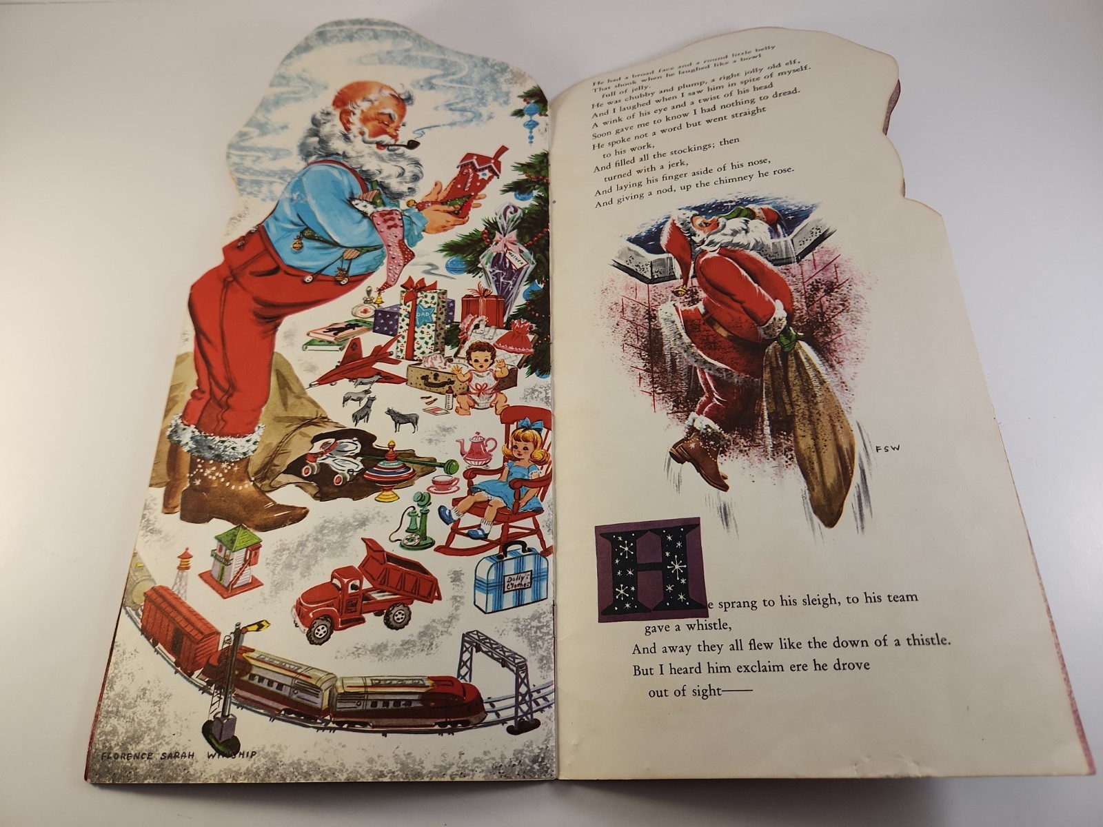 Vintage 1958 Whitman Night Before Christmas Book Florence Sarah Winship Flocked