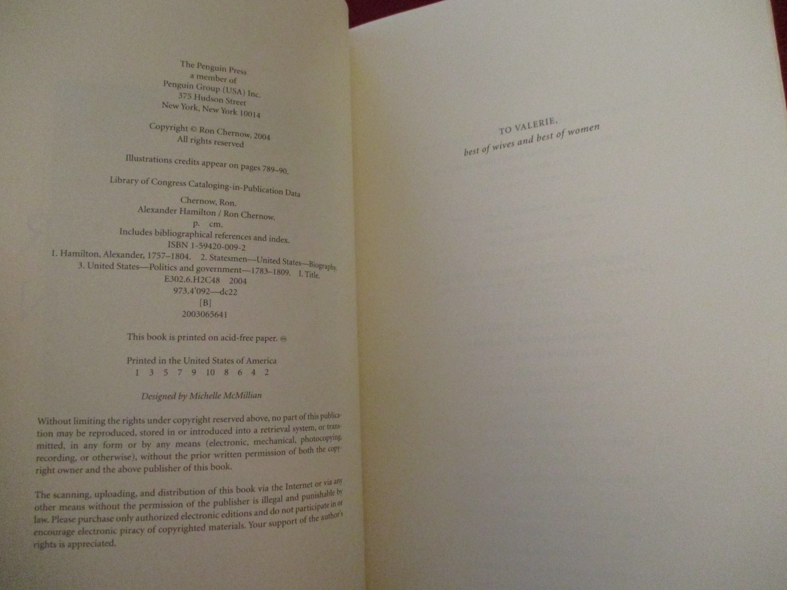 SIGNED ~ Alexander Hamilton by Ron Chernow (2004) First Edition Hardcover Book