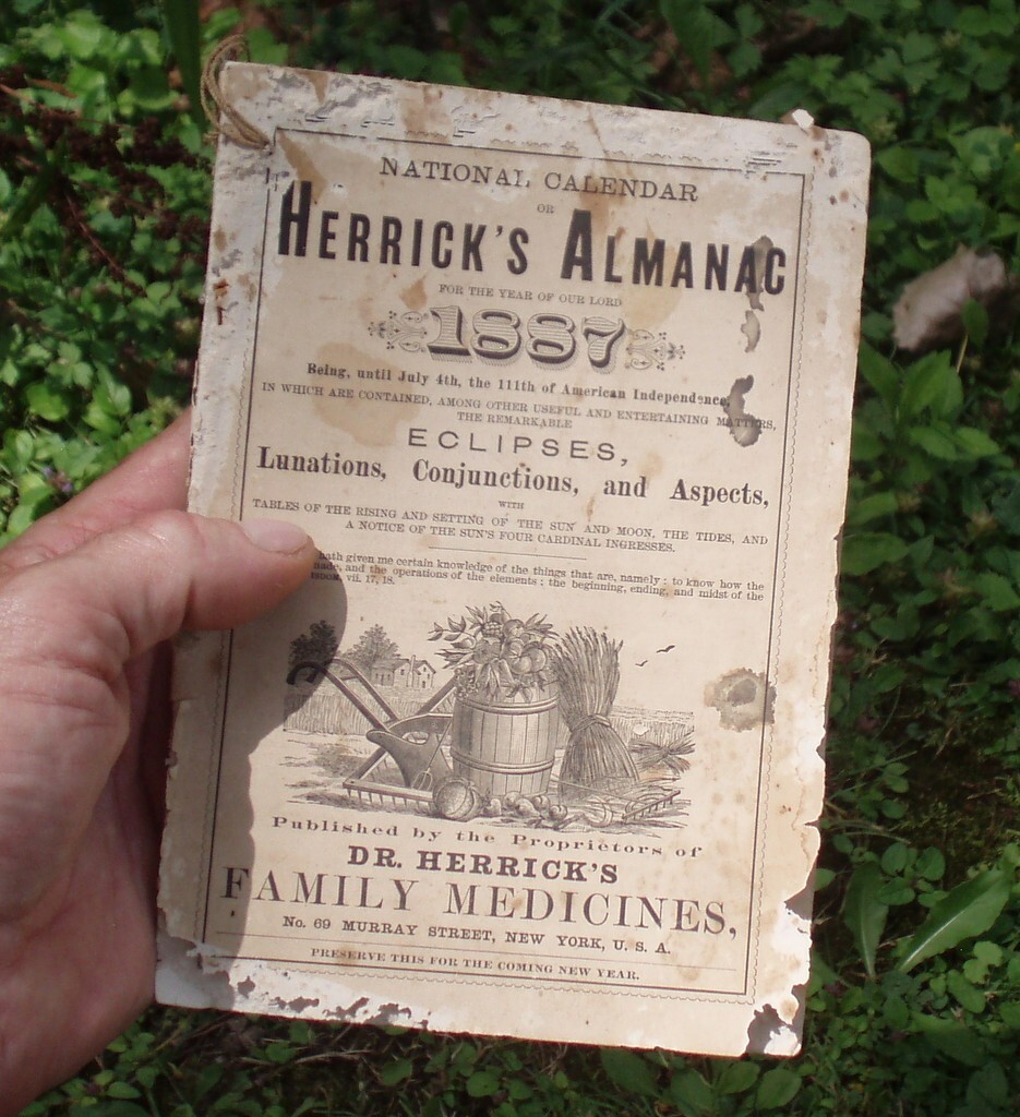 HERRICK’S ANTIQUE 1887 ALMANAC FAMILY MEDICINES SUN MOON TIDES BOOK NY USA