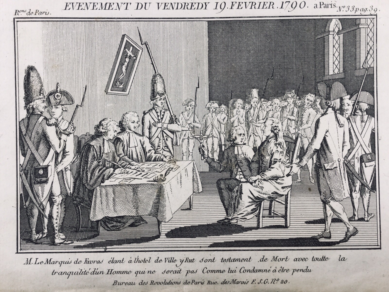 Marquis de Favras 1790 Paris City Hall Rare Engraving French Revolution