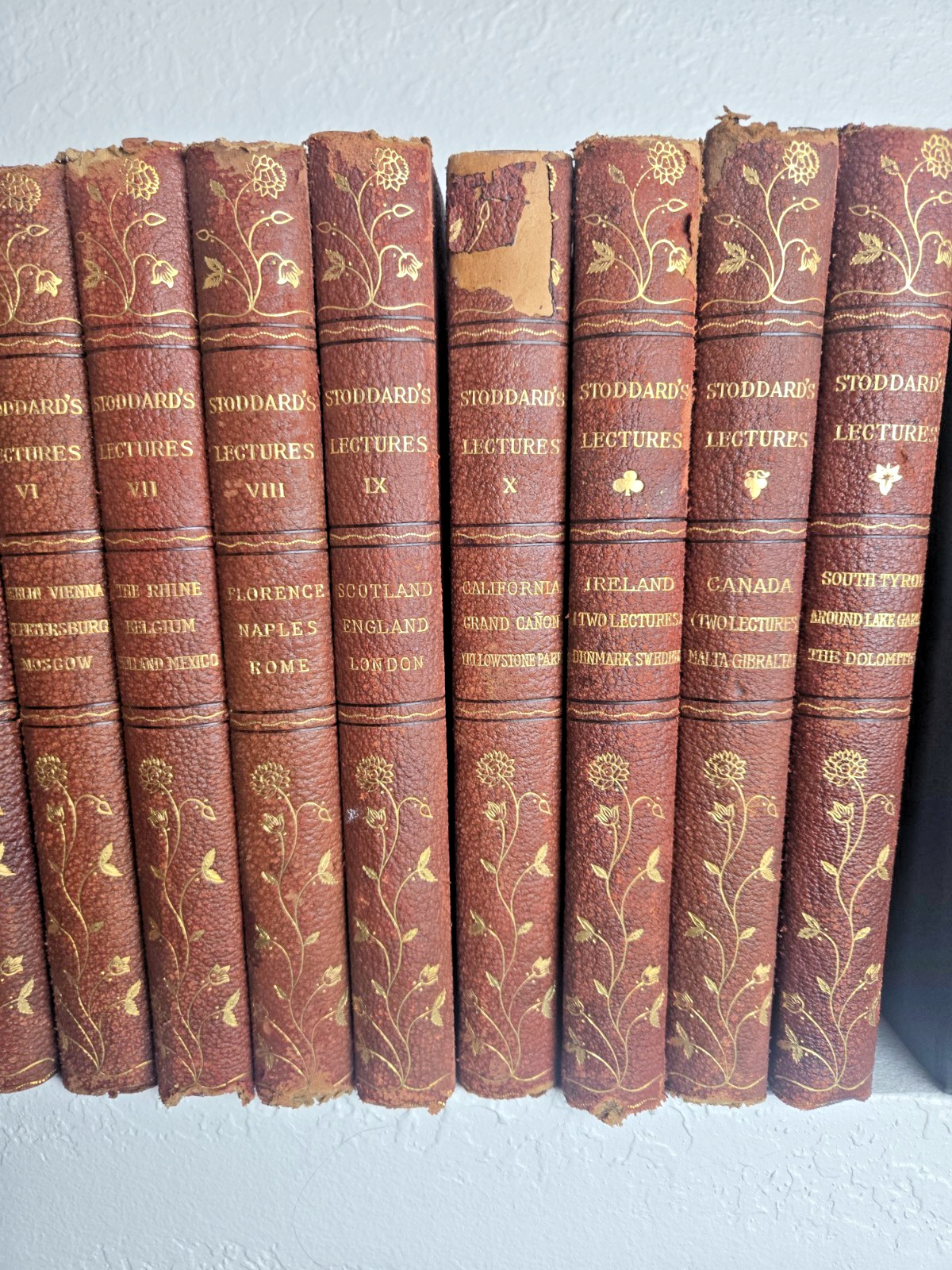 Antique Stoddard’s Lectures 12 Vol Gilt Cloth Set Decorative Library Books