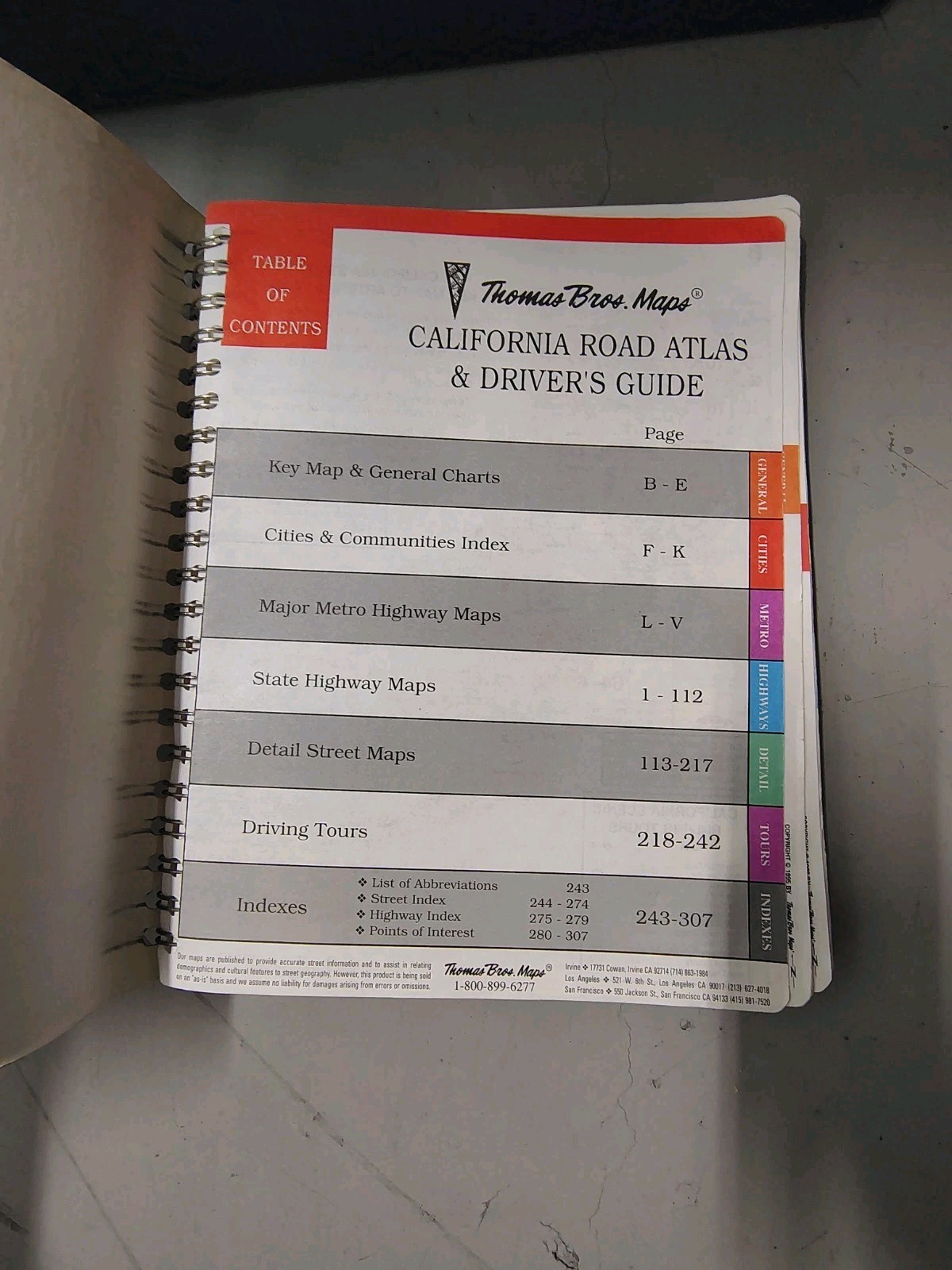 ThOMAS BrOS MAPS – CLAIFORNIA ROAD ATLAS & DRIVERS GUIDE SPIRAL BINDING.