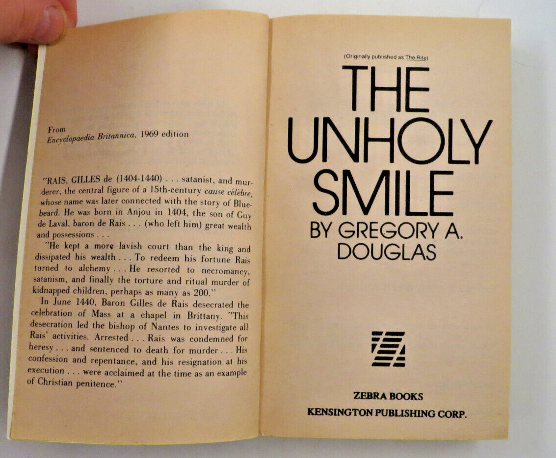 The Unholy Smile Paperback by Gregory A Douglas 1979 Second Printing The Rite