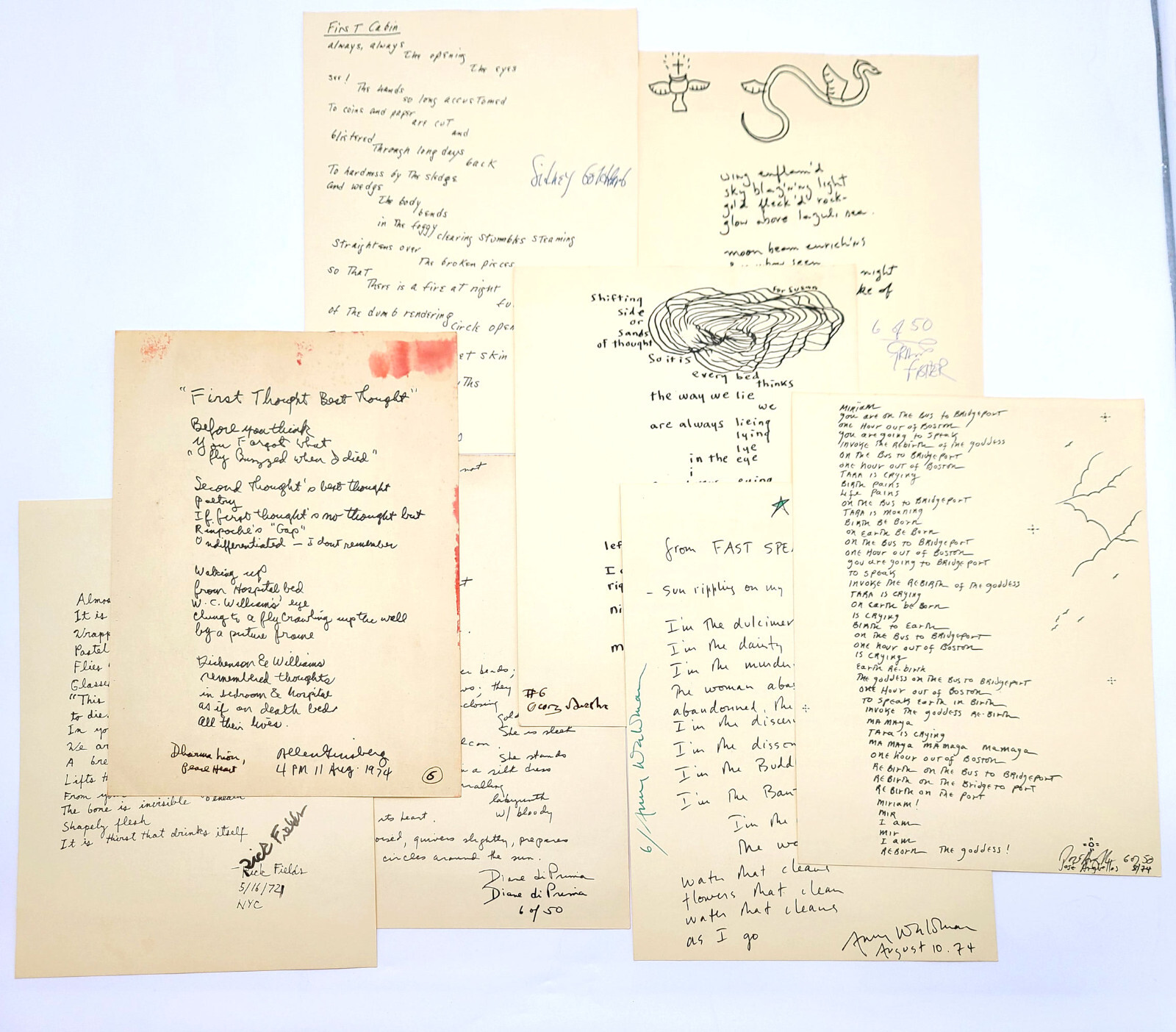 8 from Naropa 1974 SIGNED Allen Ginsberg, Diane Di Prima, Anne Waldman, Quasha