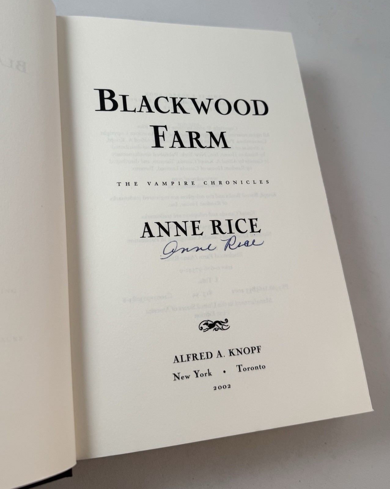 Blackwood Farm-Anne Rice-SIGNED-TRUE 1st Edition/1st Printing-1st State DJ-RARE!
