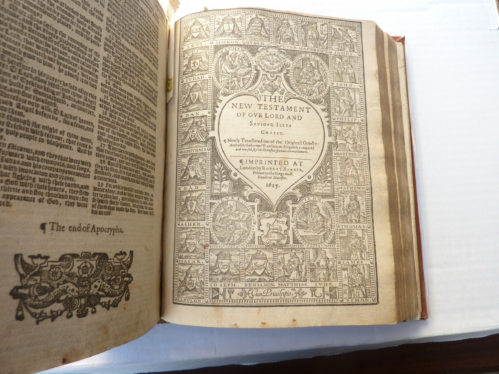 The Bible printed by Robert Barker. Old Testament, 1614; New Testament, 1615.
