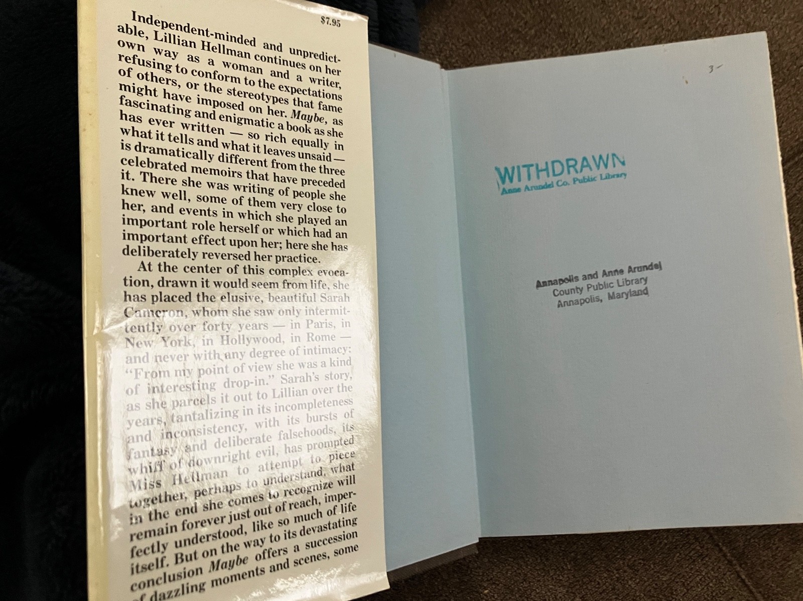 Lillian Hellman / Maybe – Hardcover w/ Jacket, 1st Ed. 1980