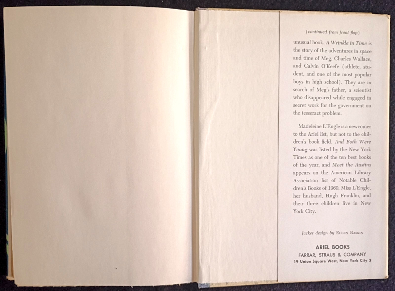 1962 A WRINKLE IN TIME BY MADELEINE L’ENGLE * 1st EDITION/1st PRINTING HC * EX